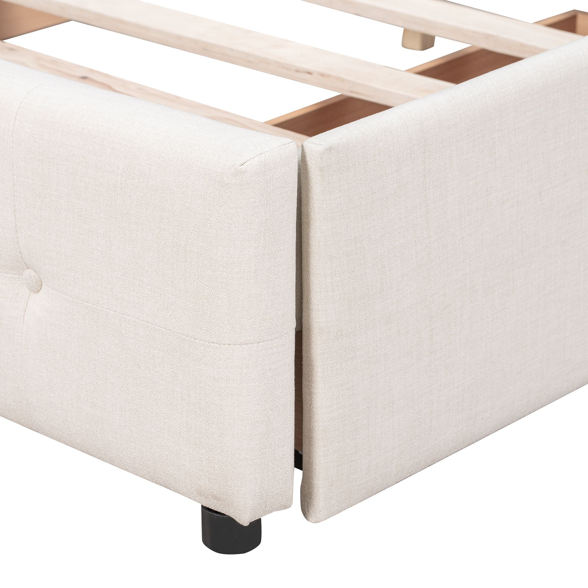 Upholstered Platform Bed with Classic Headboard and 4 Drawers; No Box Spring Needed; Linen Fabric; Queen Size