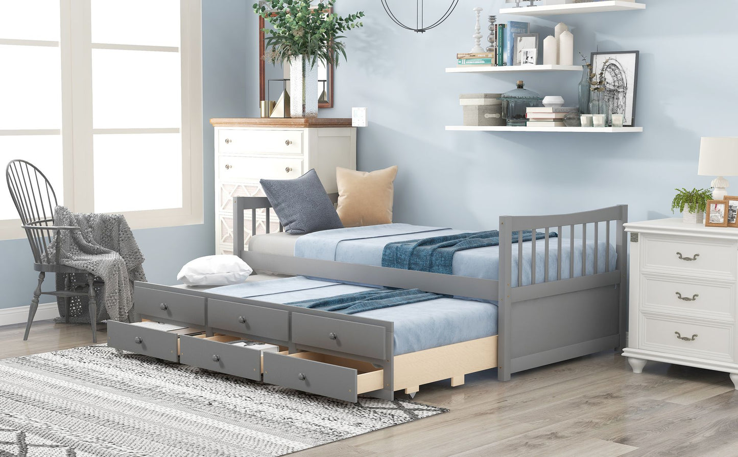 Daybed with Trundle and Drawers; Twin Size