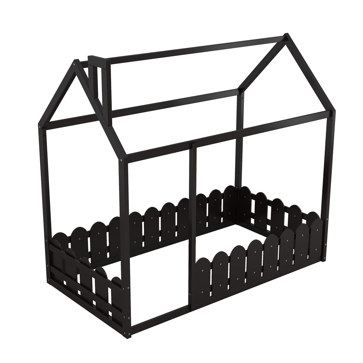 (Slats are not included) Twin Size Wood Bed House Bed Frame with Fence; for Kids; Teens; Girls; Boys