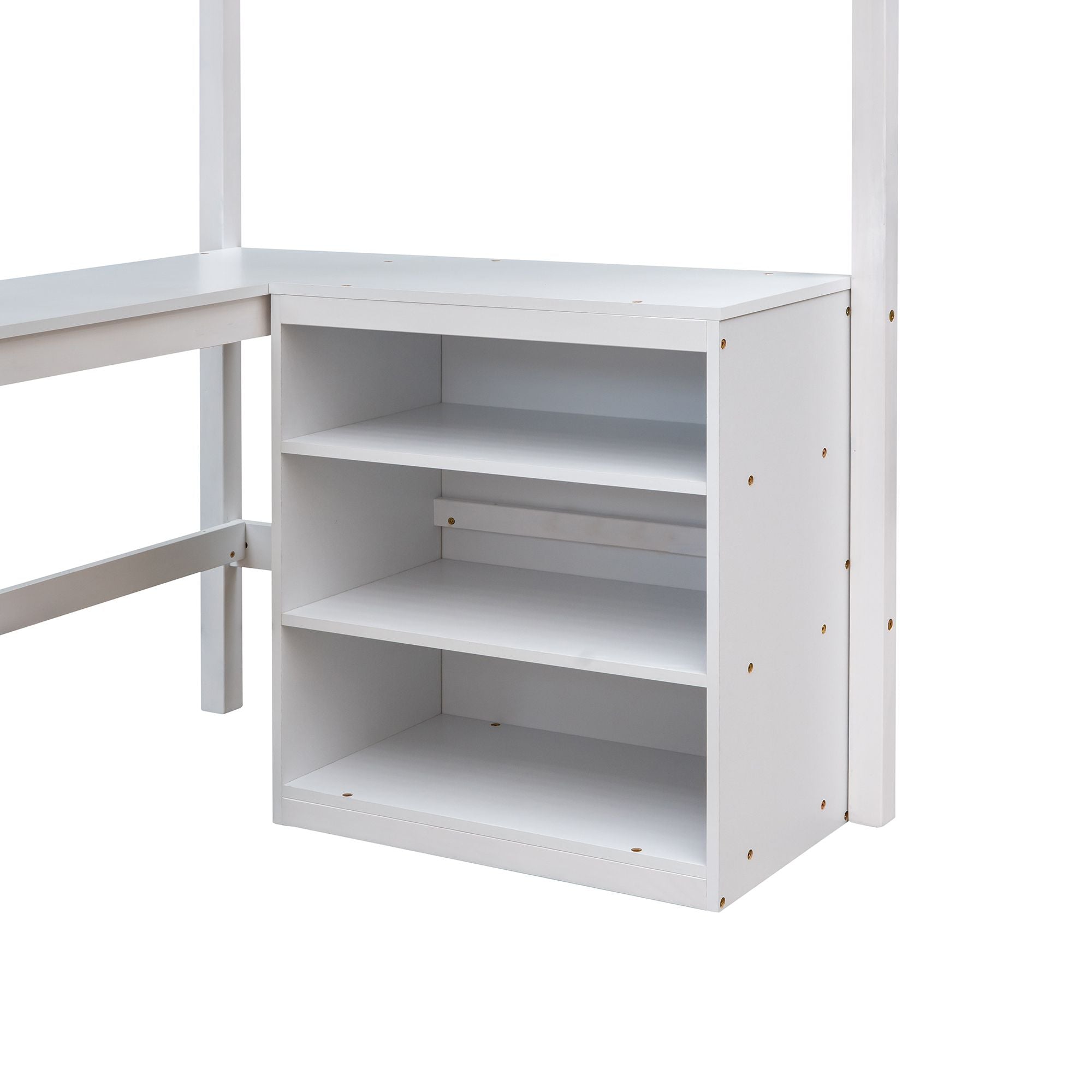 Twin size Loft Bed with Shelves and Desk; Wooden Loft Bed with Desk