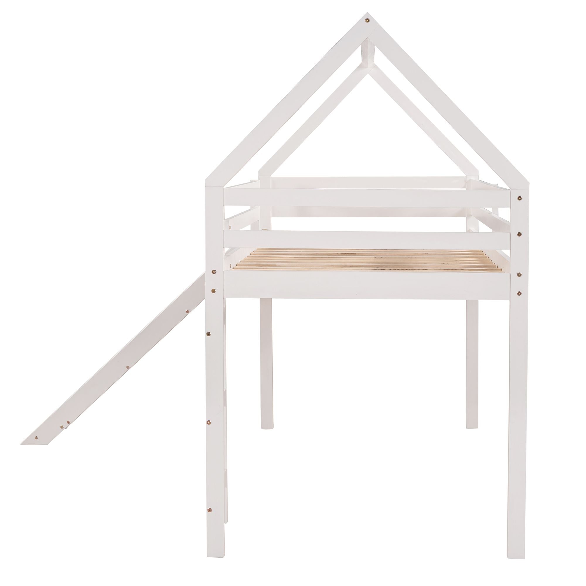 Twin Size Loft Bed with Slide; House Bed with Slide
