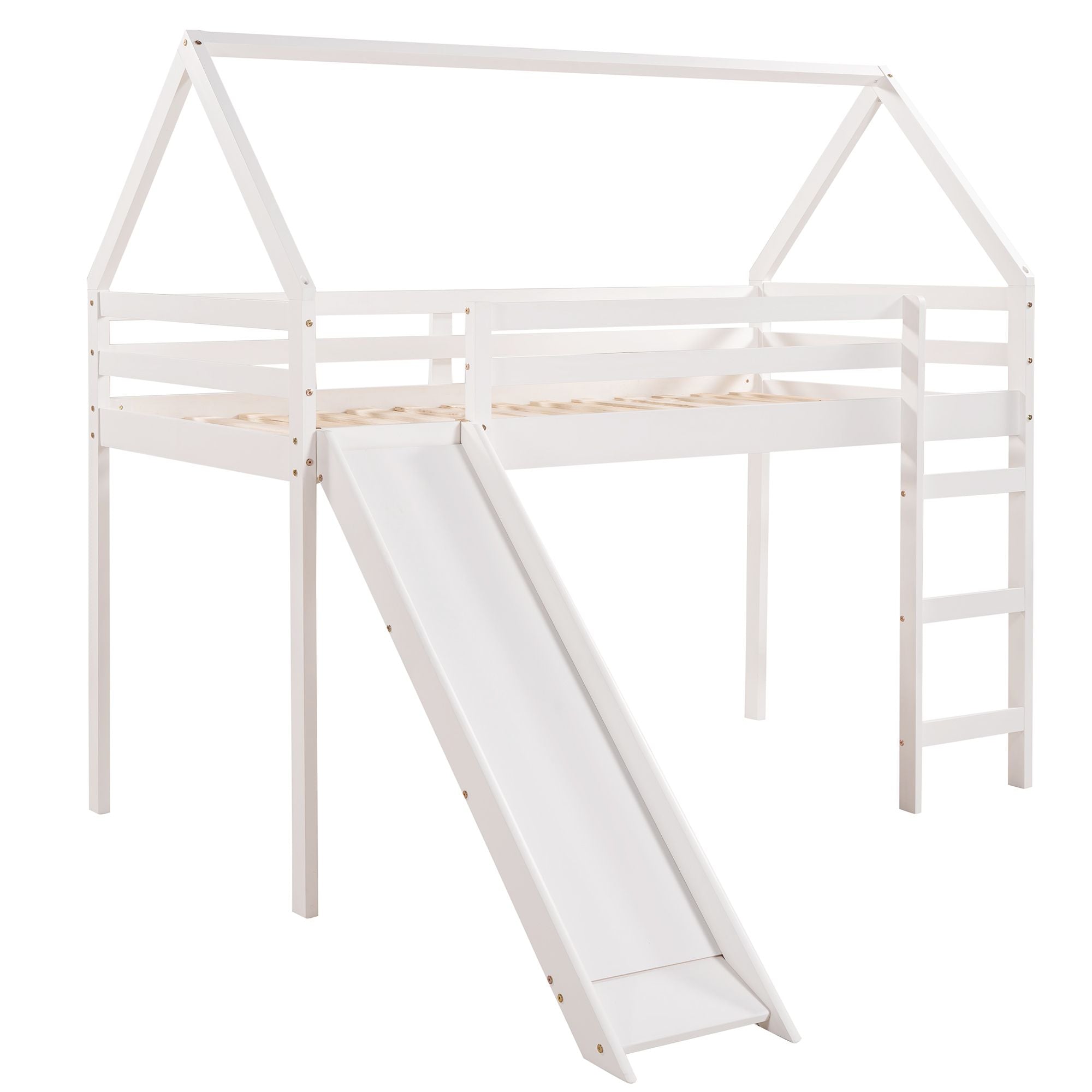 Twin Size Loft Bed with Slide; House Bed with Slide