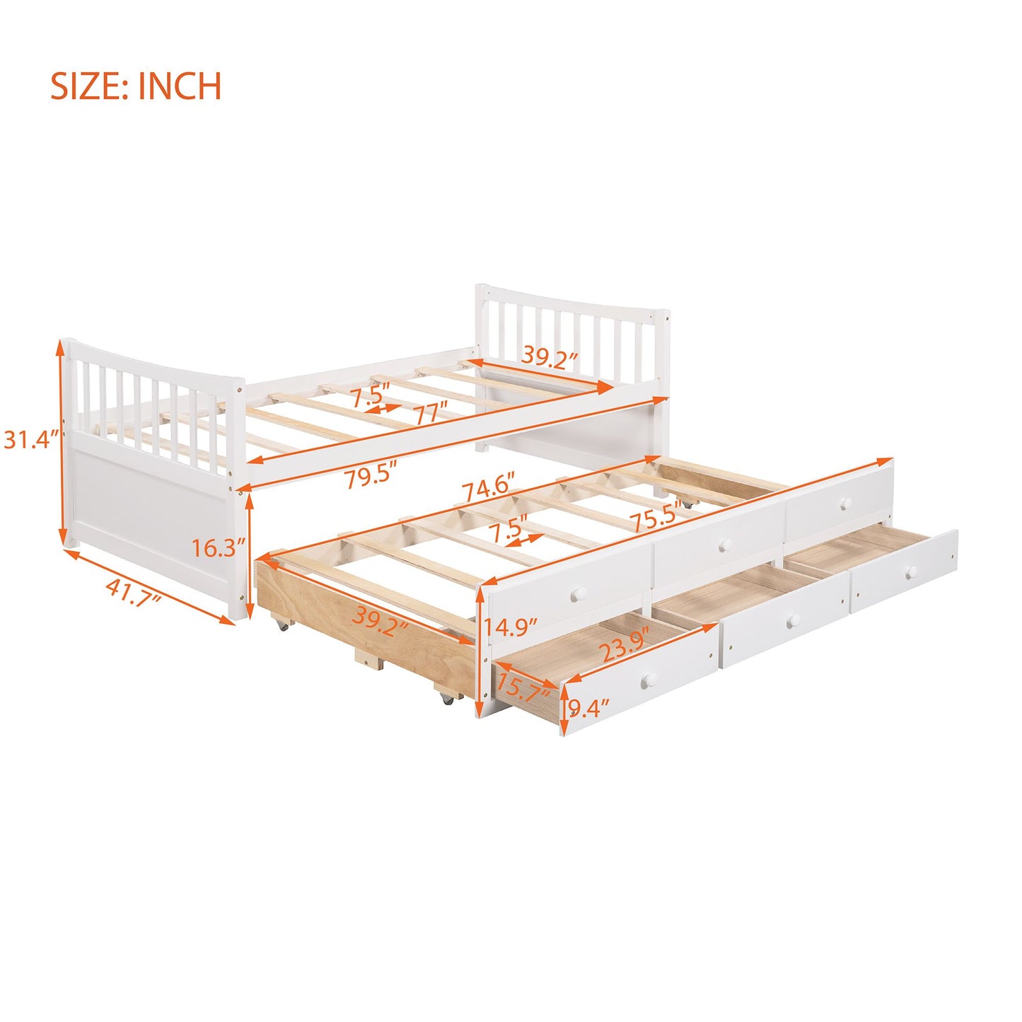 Daybed with Trundle and Drawers; Twin Size