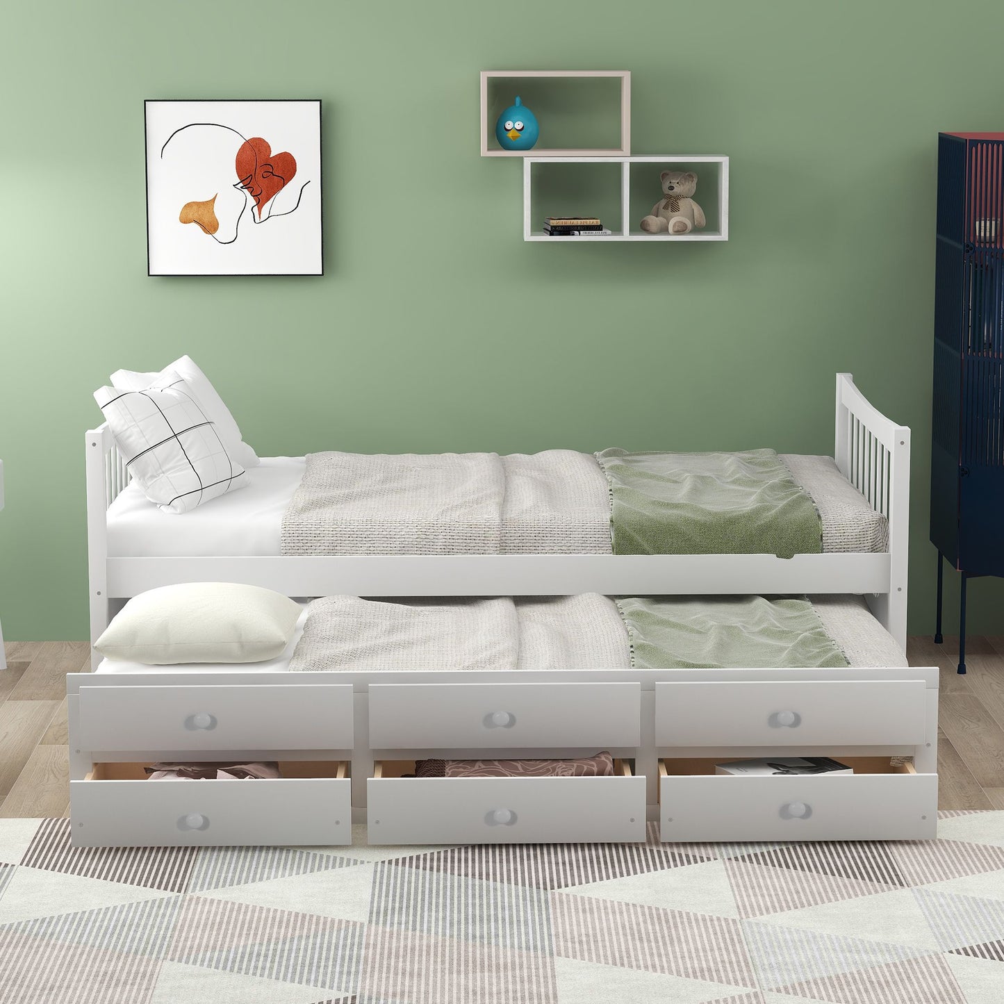 Daybed with Trundle and Drawers; Twin Size
