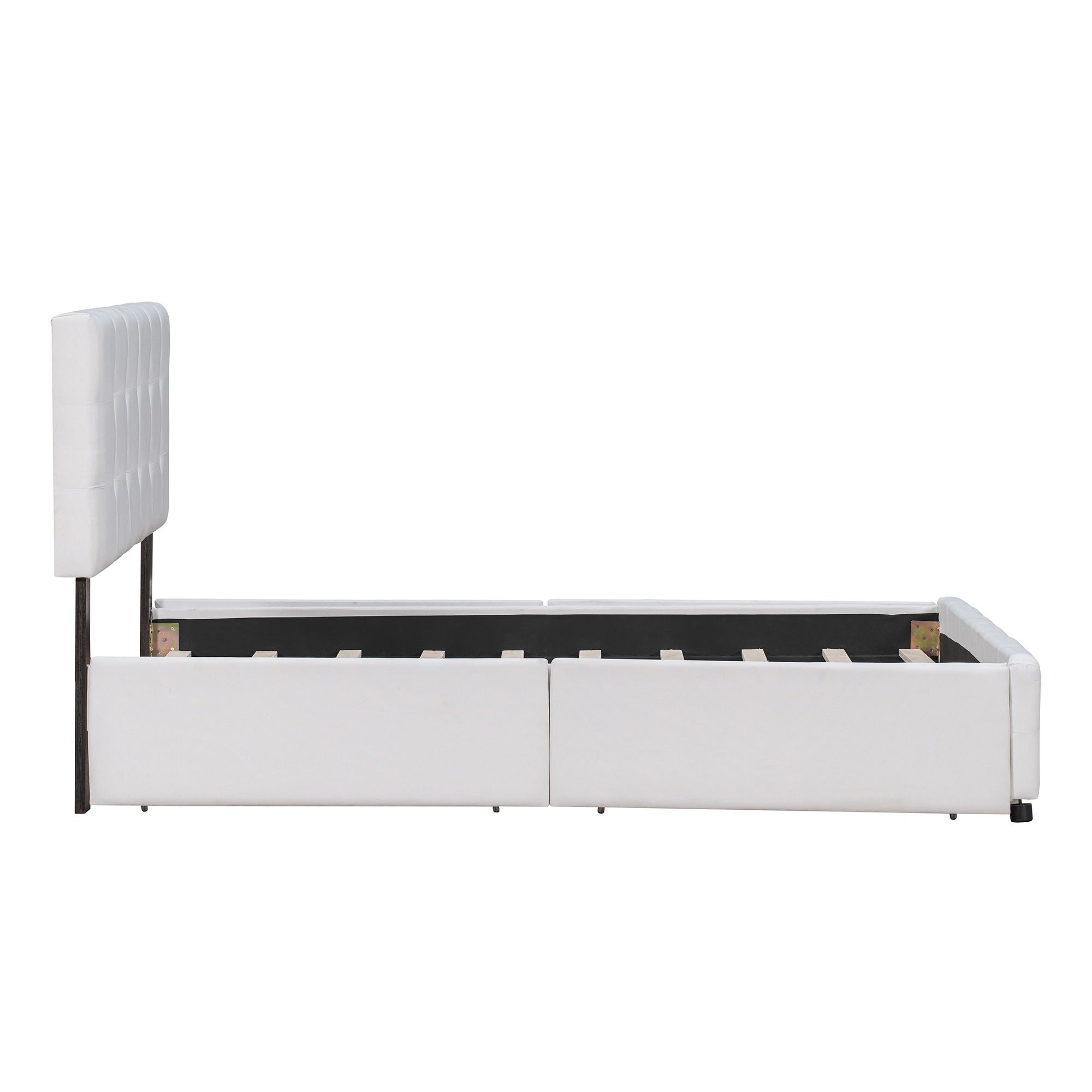Upholstered Platform Bed with Classic Headboard and 4 Drawers; No Box Spring Needed; Linen Fabric; Queen Size