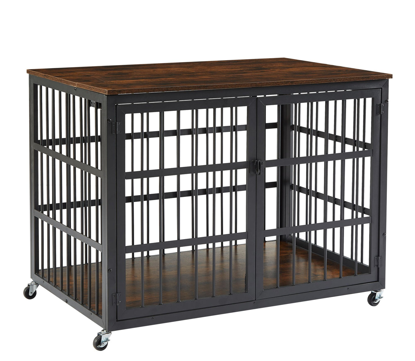 Furniture style dog crate wrought iron frame door with side openings, Grey, 43.3''W x 29.9''D x 33.5''H.