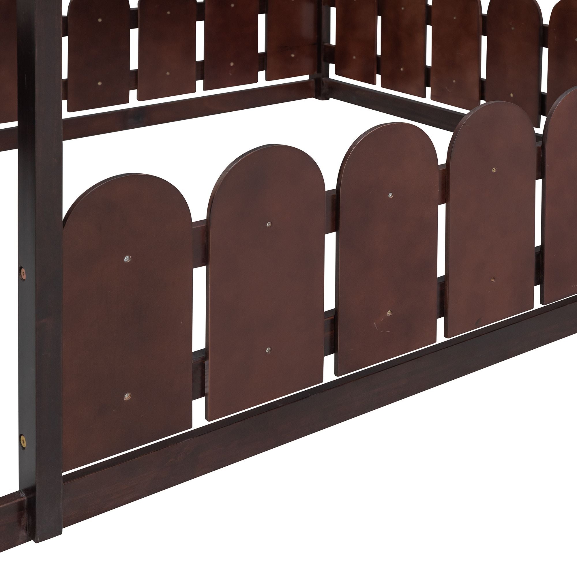 (Slats are not included) Full Size Wood Bed House Bed Frame with Fence; for Kids; Teens; Girls; Boys