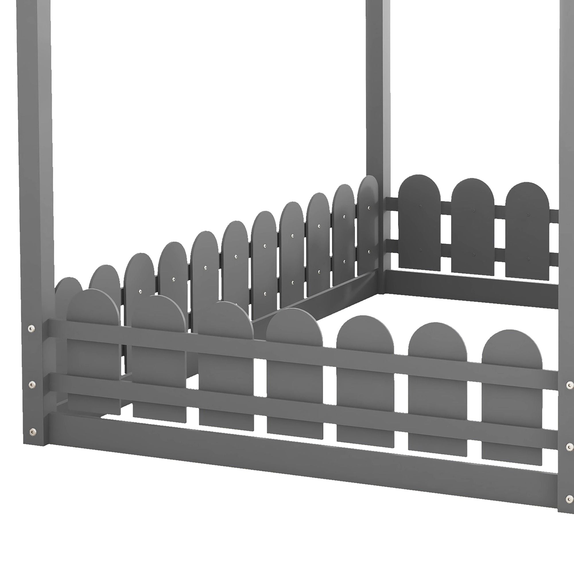 (Slats are not included) Full Size Wood Bed House Bed Frame with Fence; for Kids; Teens; Girls; Boys