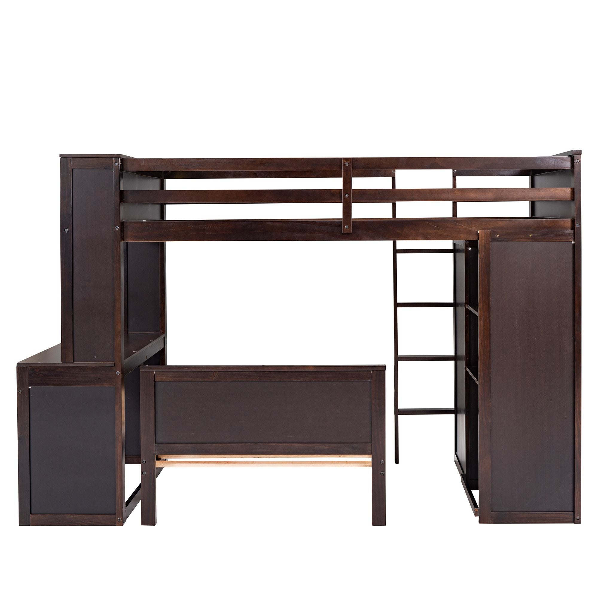 Twin size Loft Bed with a Stand-alone bed; Shelves; Desk; and Wardrobe