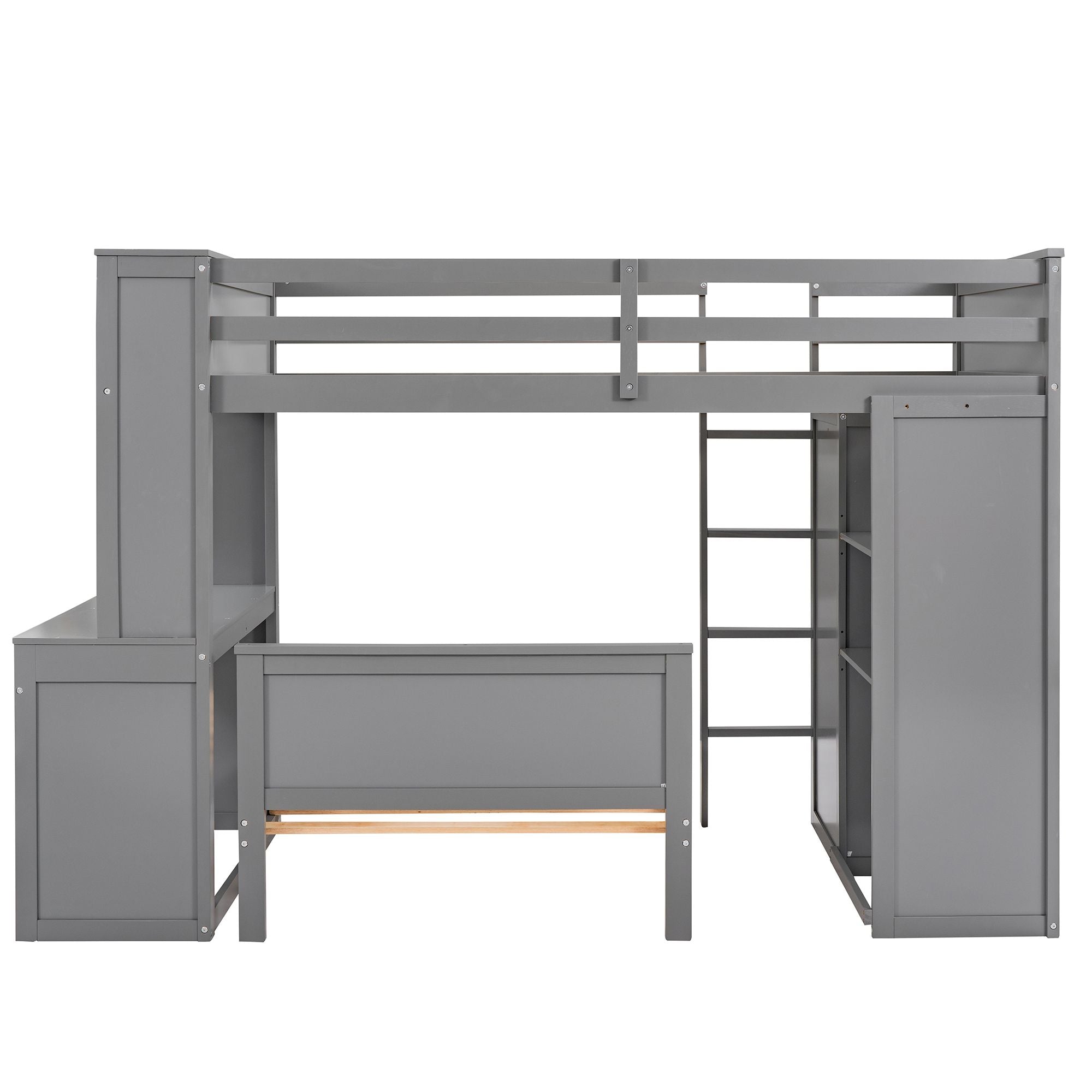 Twin size Loft Bed with a Stand-alone bed; Shelves; Desk; and Wardrobe