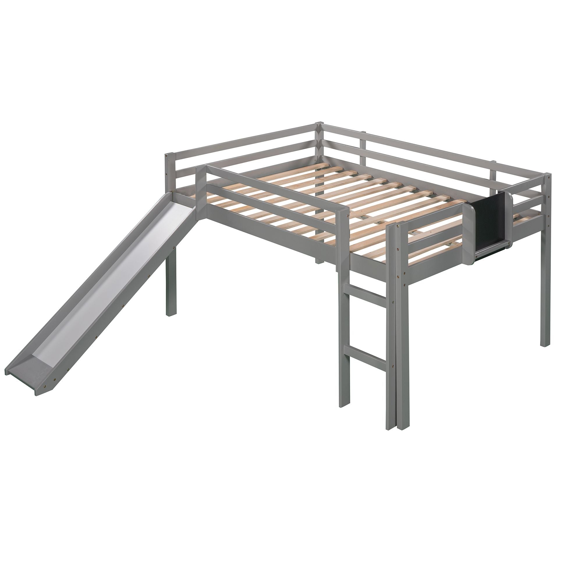 Full size Loft Bed Wood Bed with Slide; Stair and Chalkboard