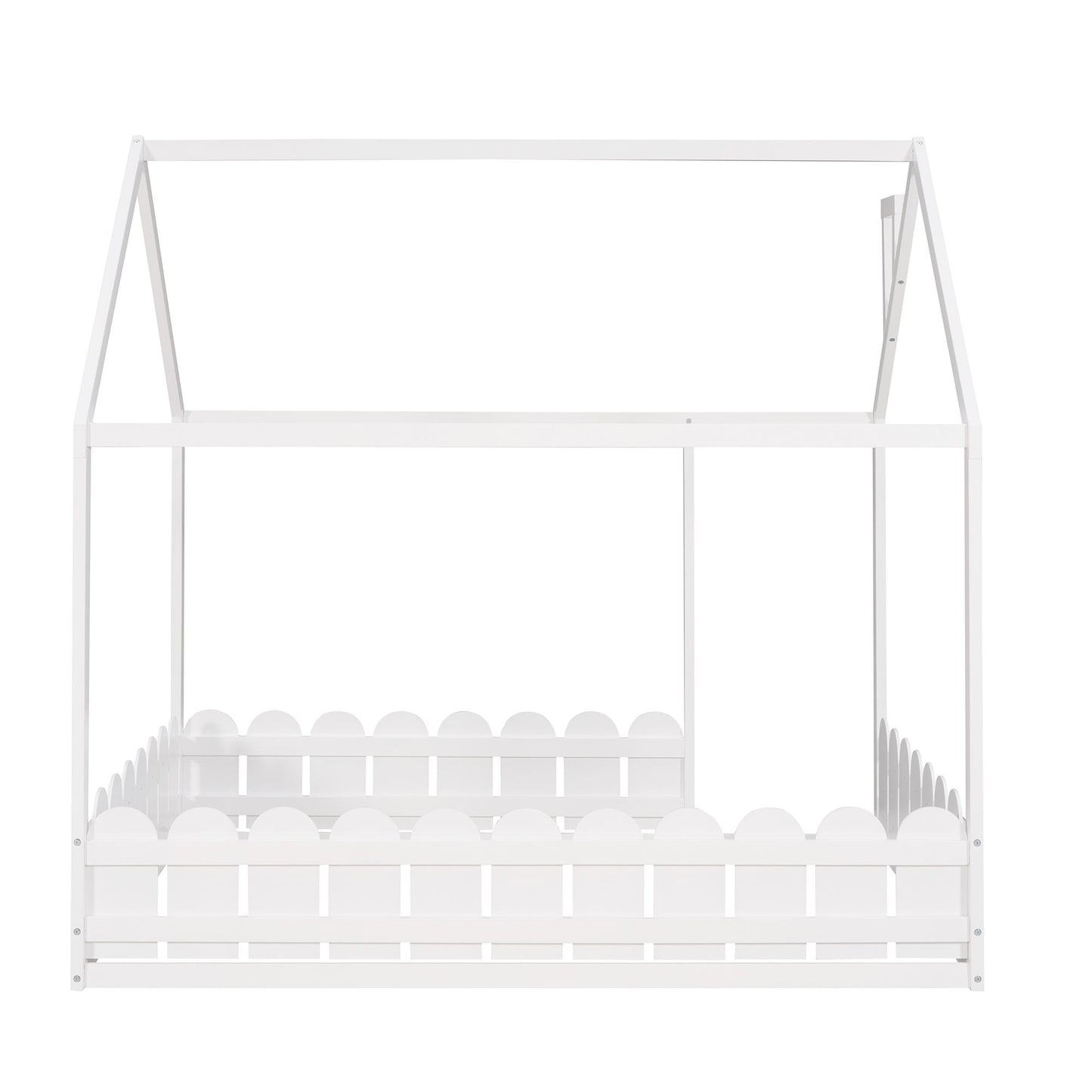 (Slats are not included) Full Size Wood Bed House Bed Frame with Fence; for Kids; Teens; Girls; Boys