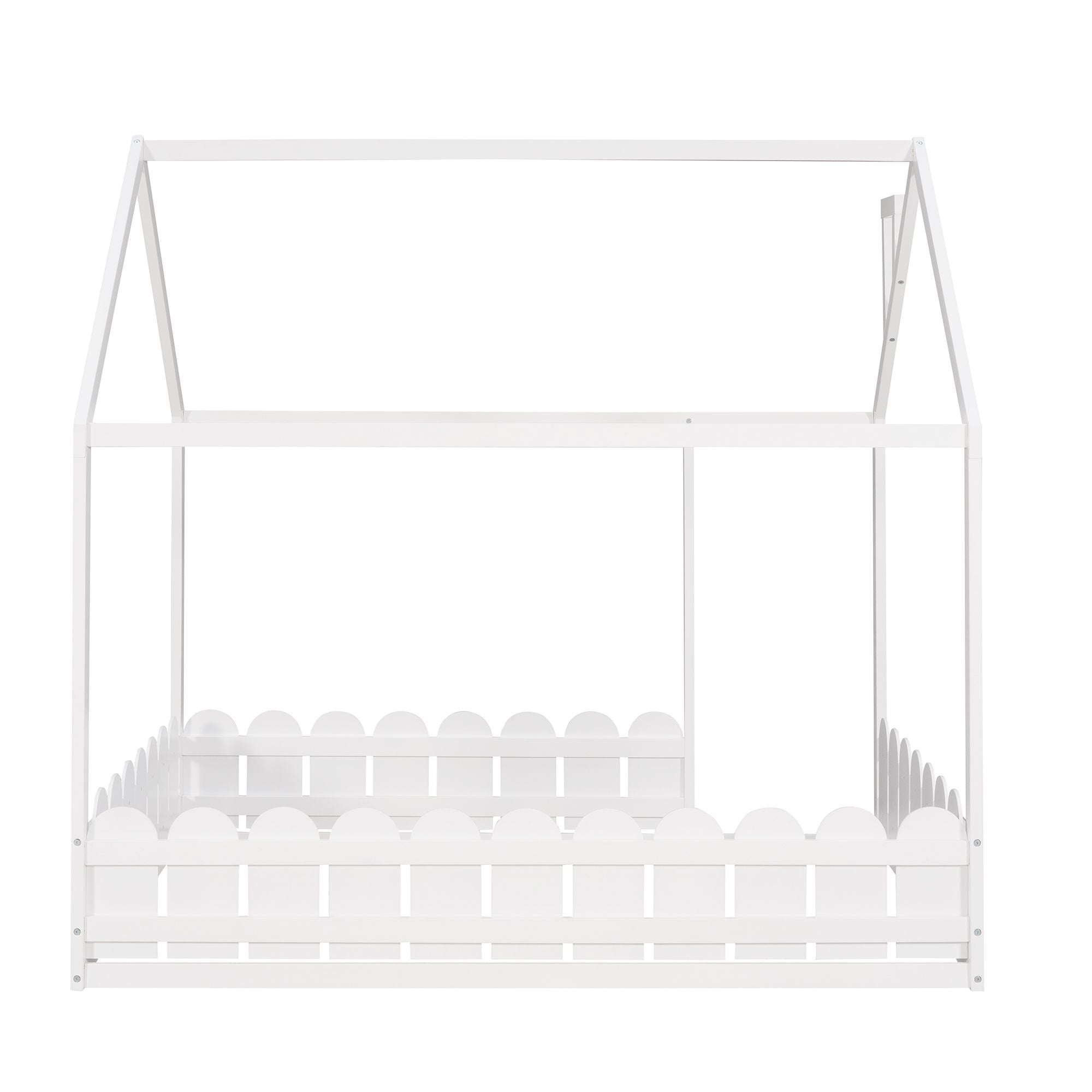 (Slats are not included) Full Size Wood Bed House Bed Frame with Fence; for Kids; Teens; Girls; Boys