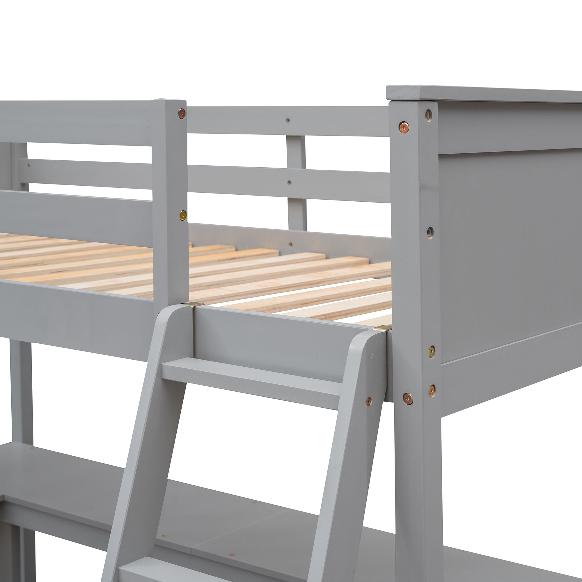 Twin size Loft Bed with Shelves and Desk; Wooden Loft Bed with Desk