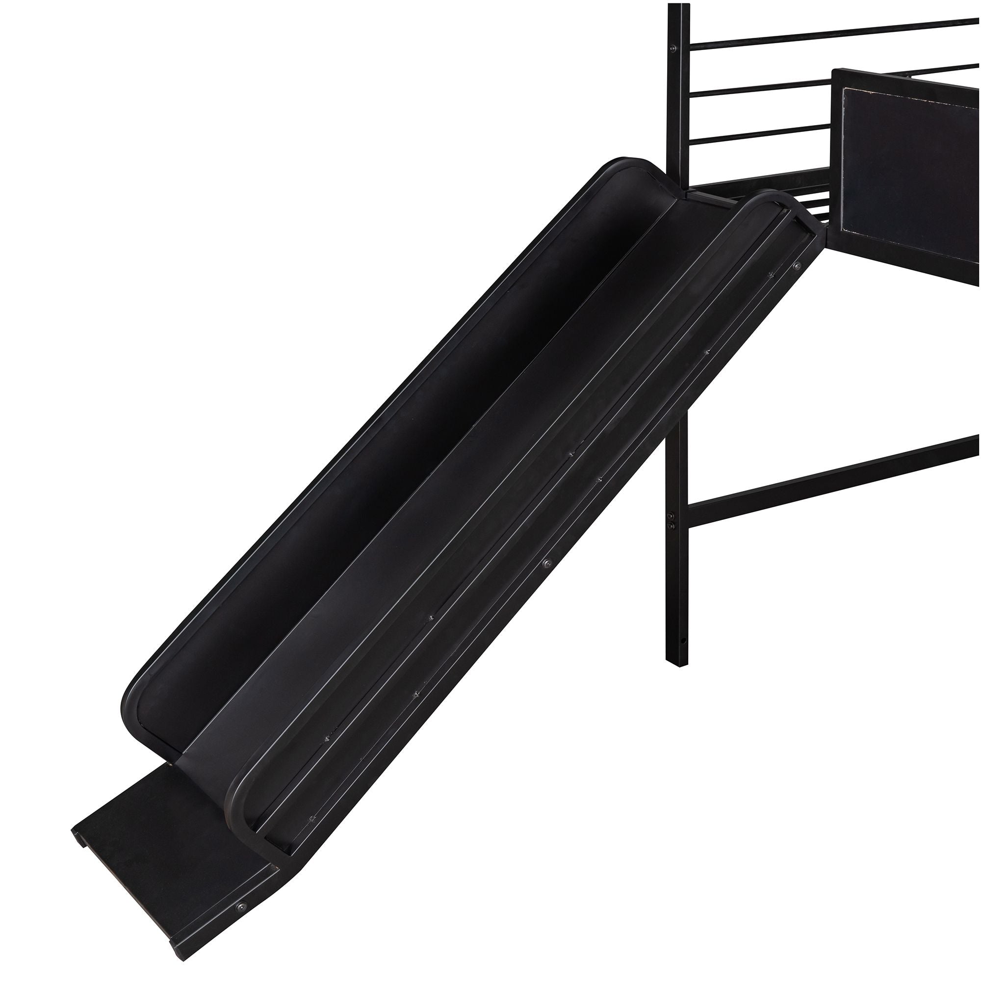 Metal House Bed With Slide; Twin Size Metal Loft Bed with Two-sided writable Wooden Board