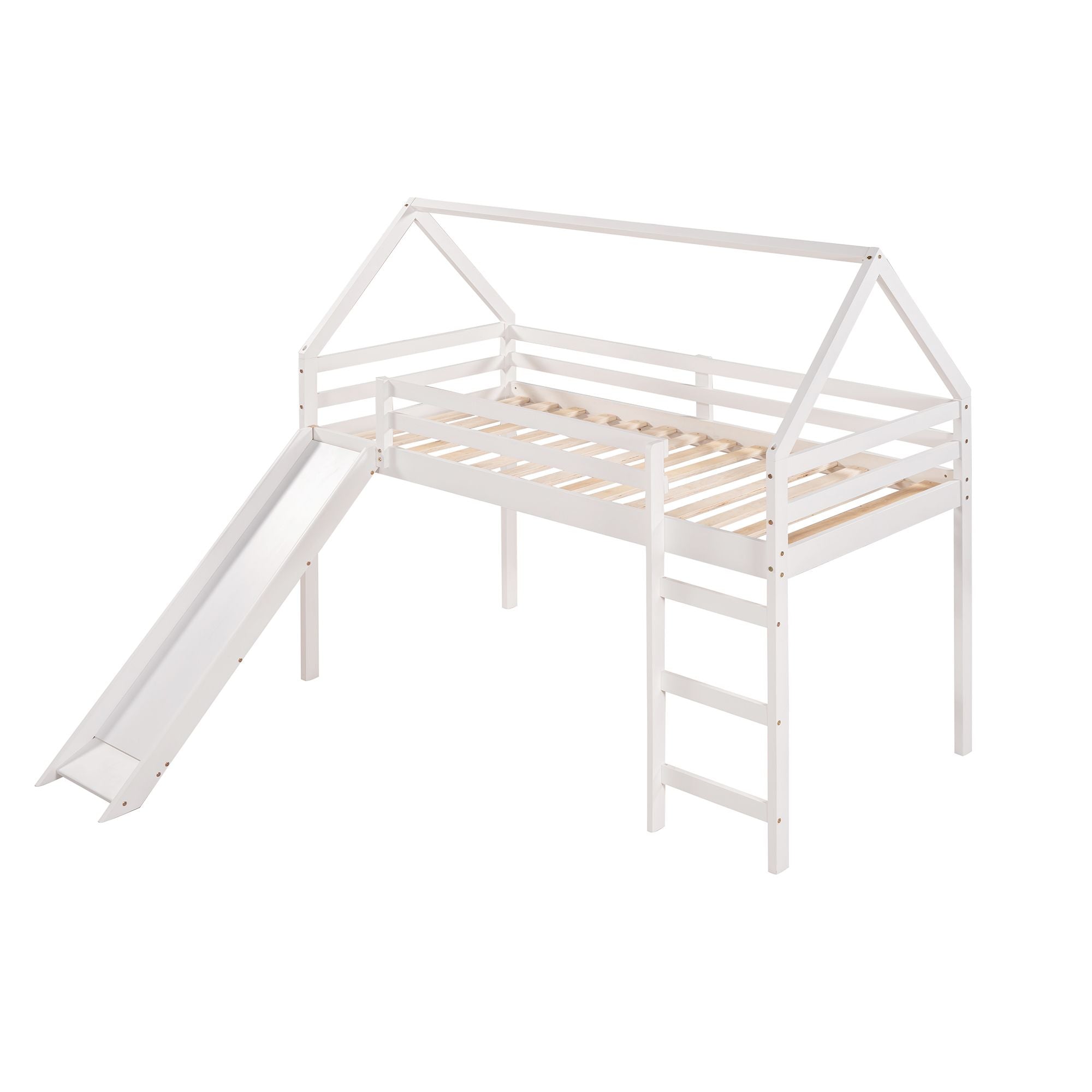 Twin Size Loft Bed with Slide; House Bed with Slide