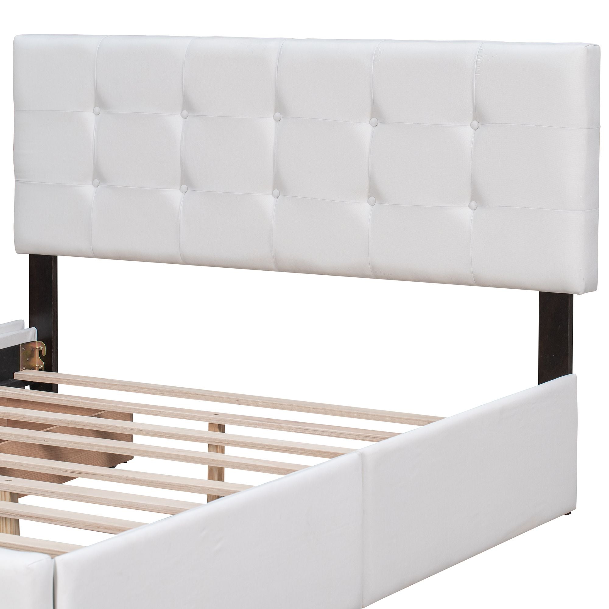 Upholstered Platform Bed with Classic Headboard and 4 Drawers; No Box Spring Needed; Linen Fabric; Queen Size