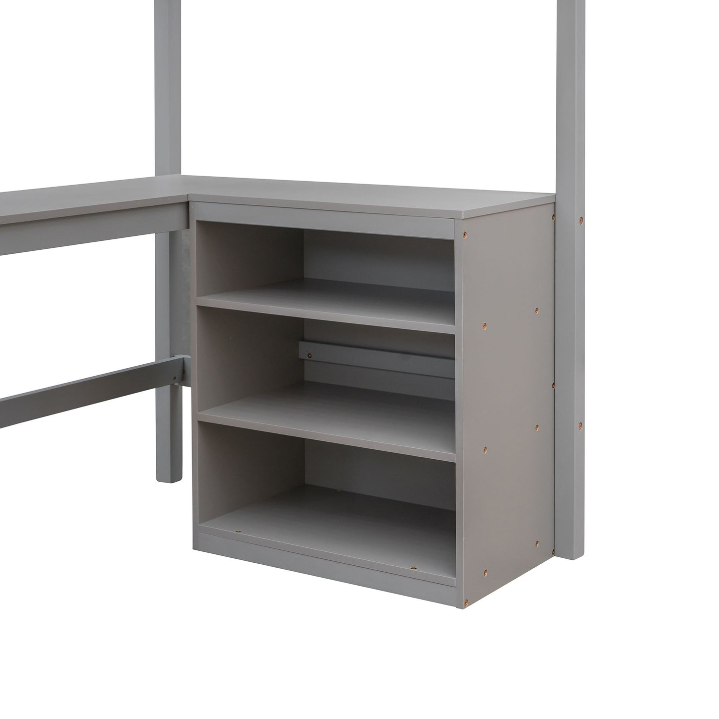 Twin size Loft Bed with Shelves and Desk; Wooden Loft Bed with Desk