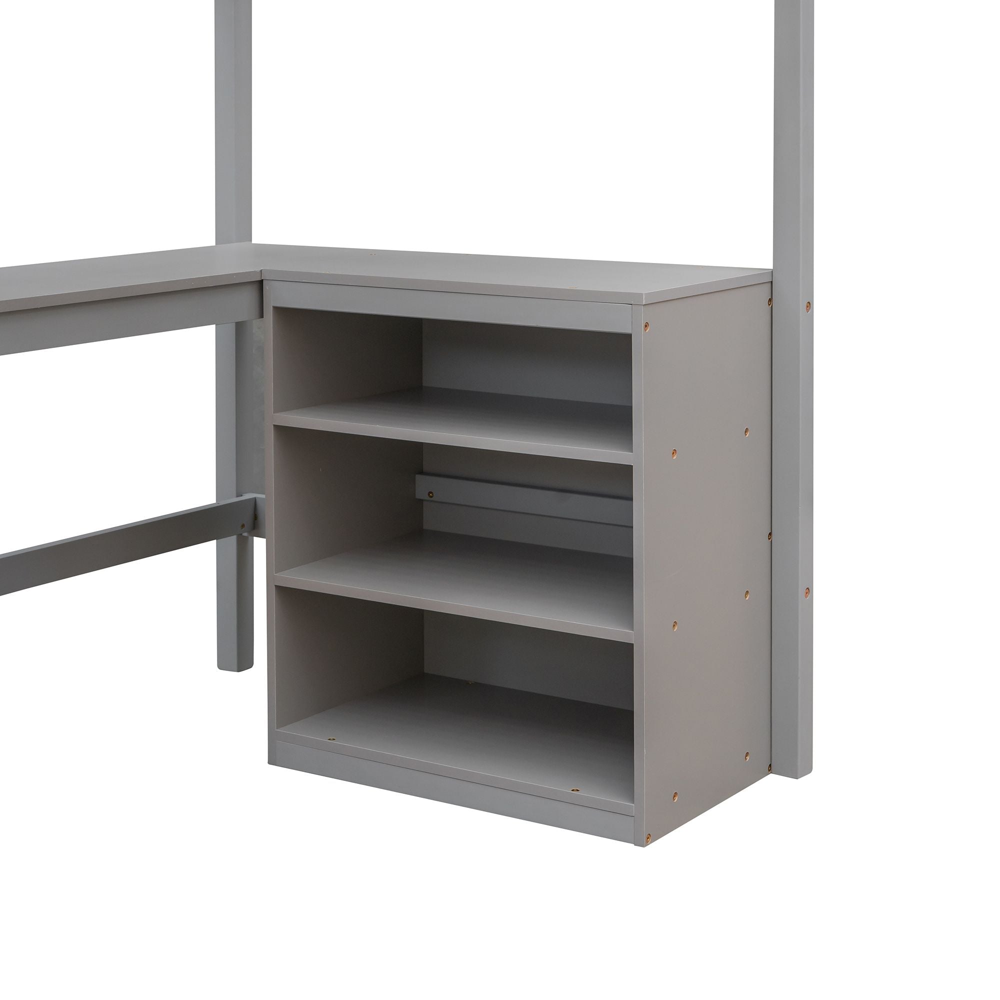 Twin size Loft Bed with Shelves and Desk; Wooden Loft Bed with Desk