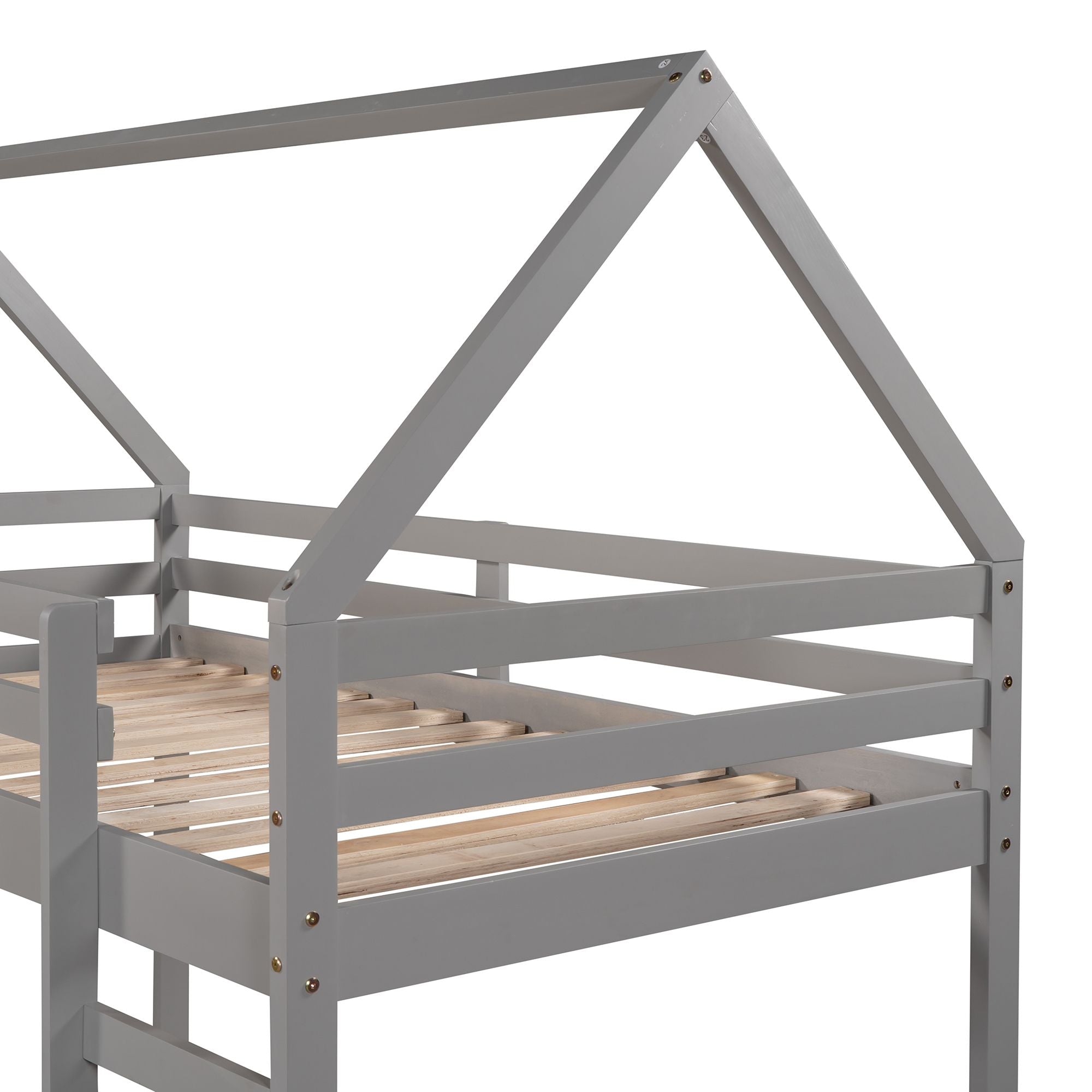 Twin Size Loft Bed with Slide; House Bed with Slide