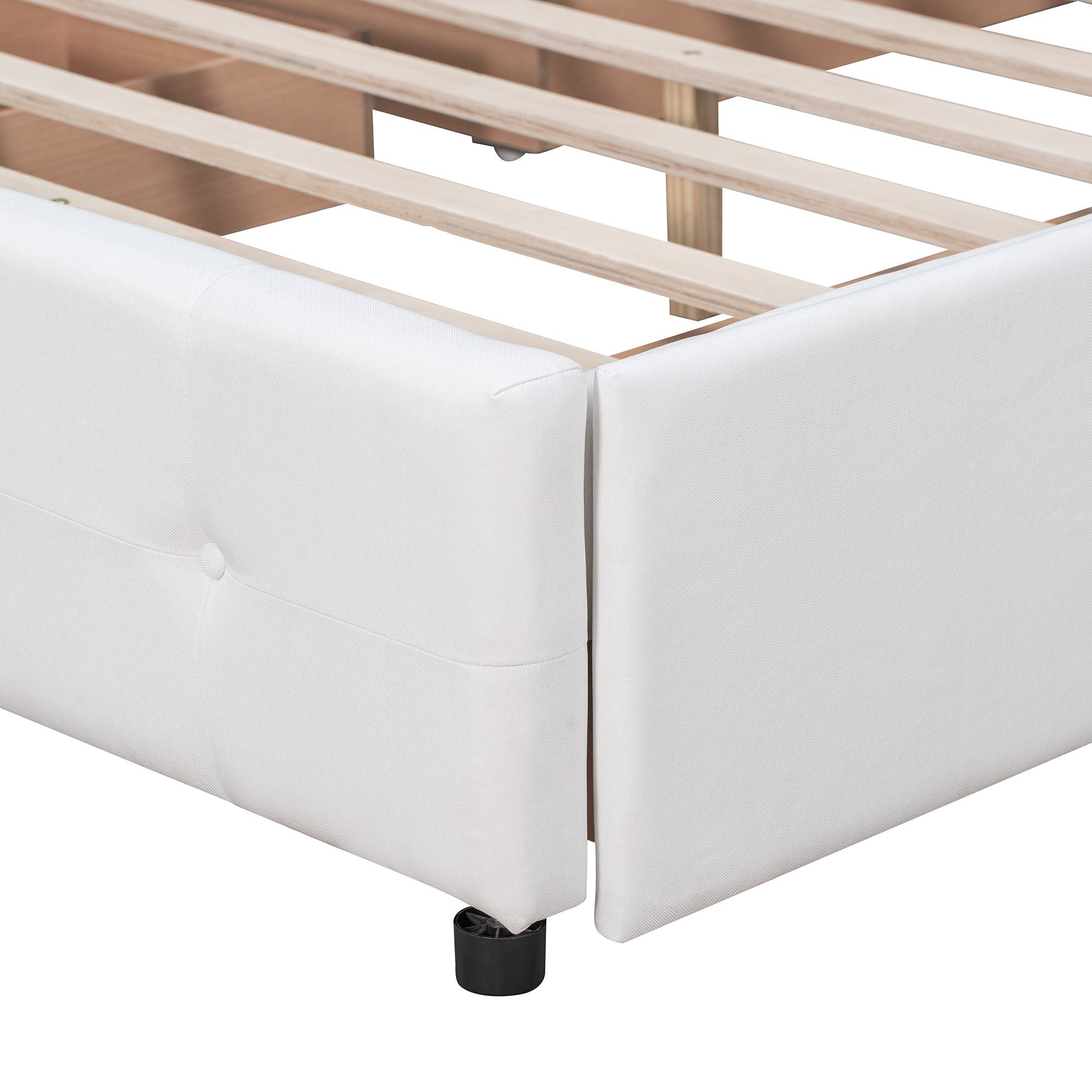 Upholstered Platform Bed with Classic Headboard and 4 Drawers; No Box Spring Needed; Linen Fabric; Queen Size