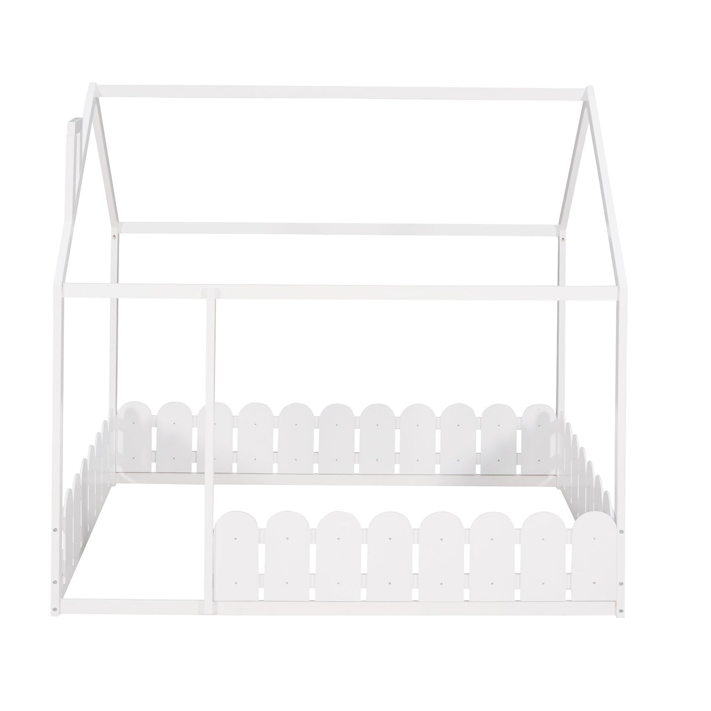 (Slats are not included) Full Size Wood Bed House Bed Frame with Fence; for Kids; Teens; Girls; Boys