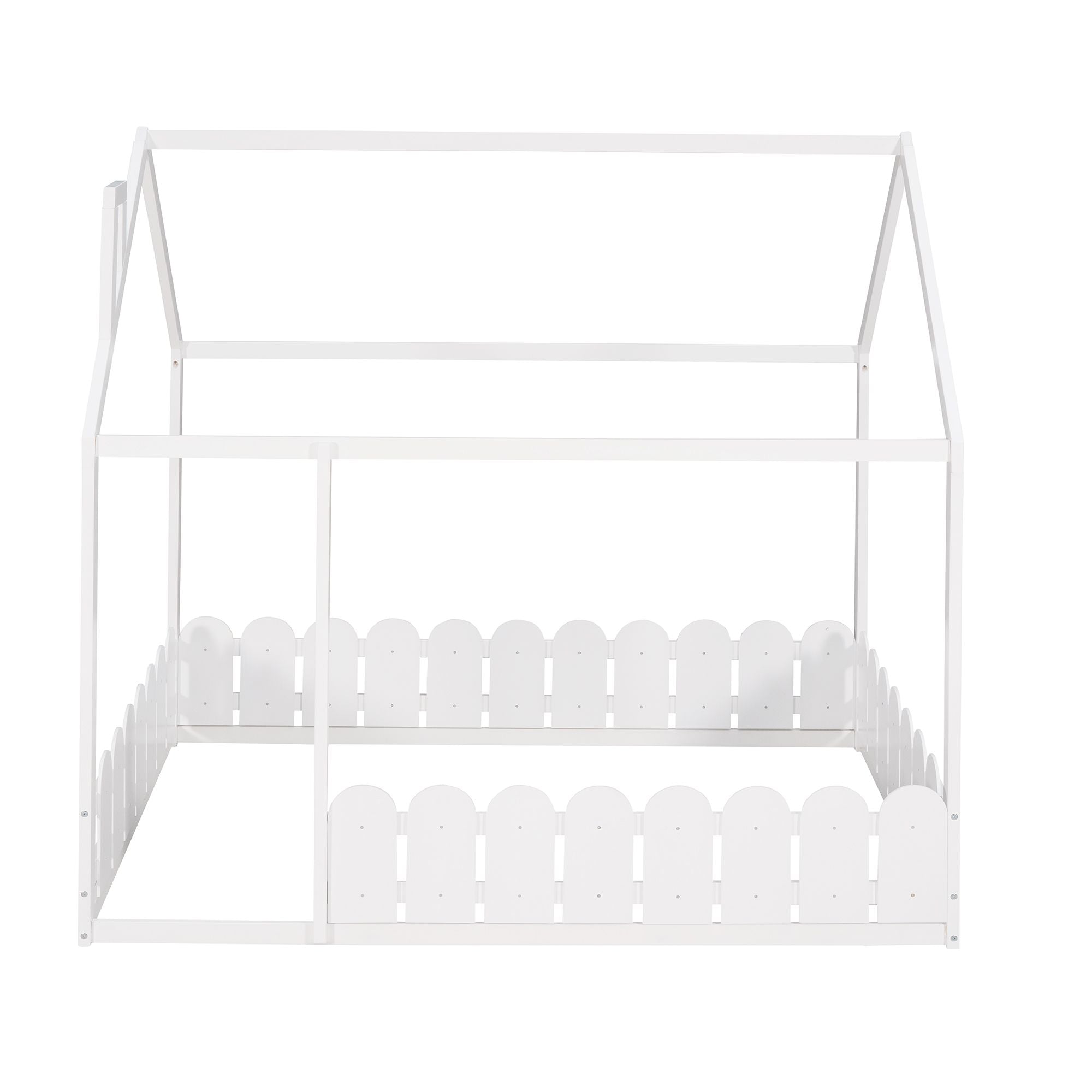 (Slats are not included) Full Size Wood Bed House Bed Frame with Fence; for Kids; Teens; Girls; Boys