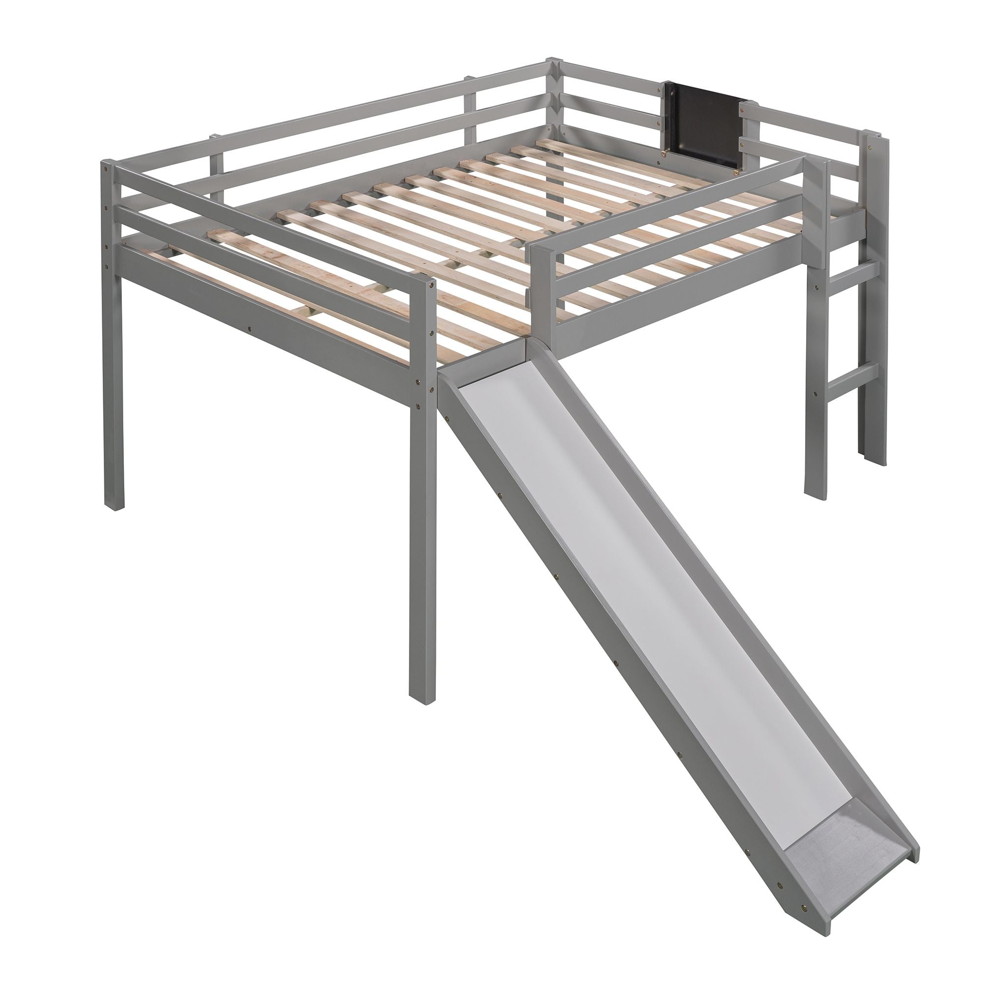 Full size Loft Bed Wood Bed with Slide; Stair and Chalkboard