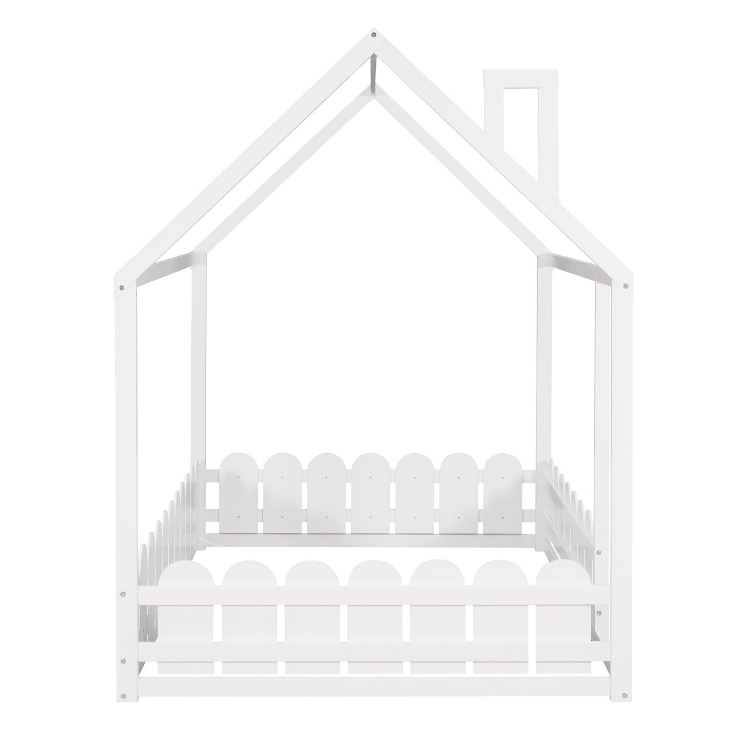(Slats are not included) Full Size Wood Bed House Bed Frame with Fence; for Kids; Teens; Girls; Boys