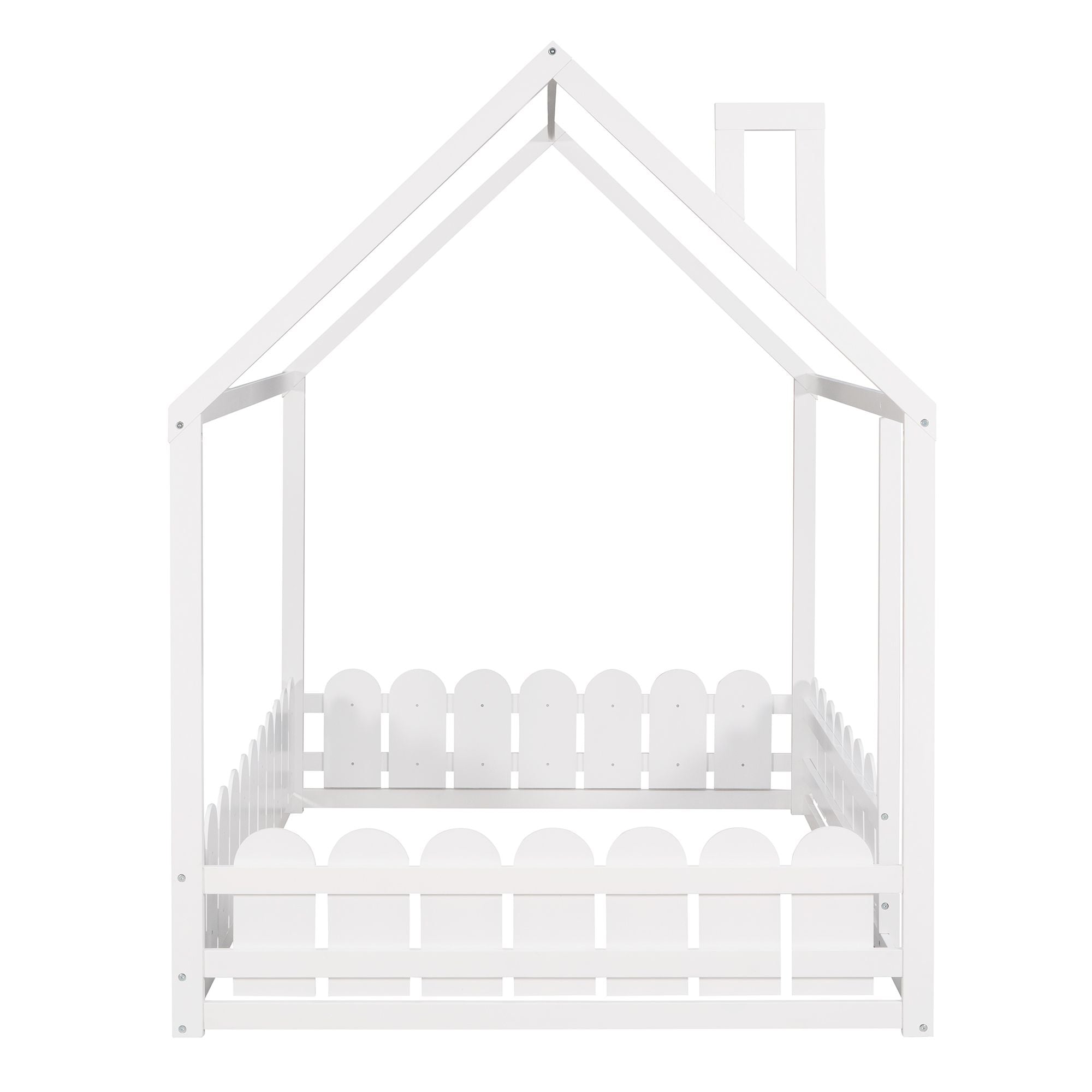 (Slats are not included) Full Size Wood Bed House Bed Frame with Fence; for Kids; Teens; Girls; Boys