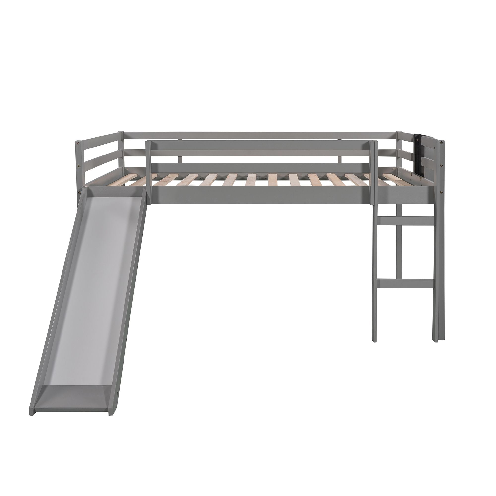 Full size Loft Bed Wood Bed with Slide; Stair and Chalkboard