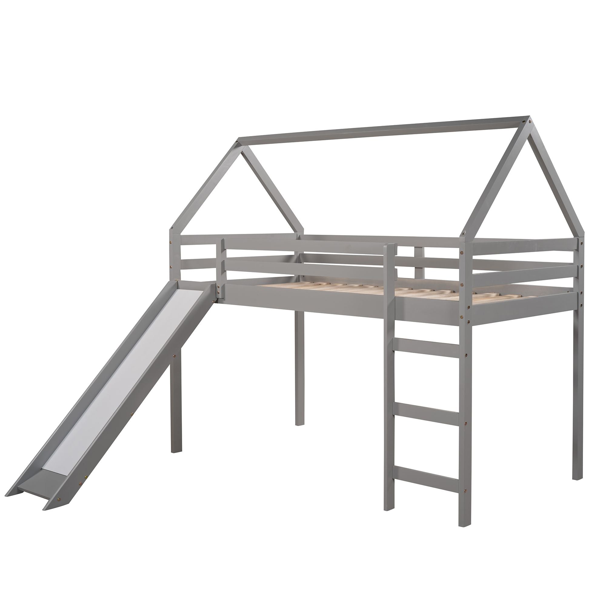 Twin Size Loft Bed with Slide; House Bed with Slide