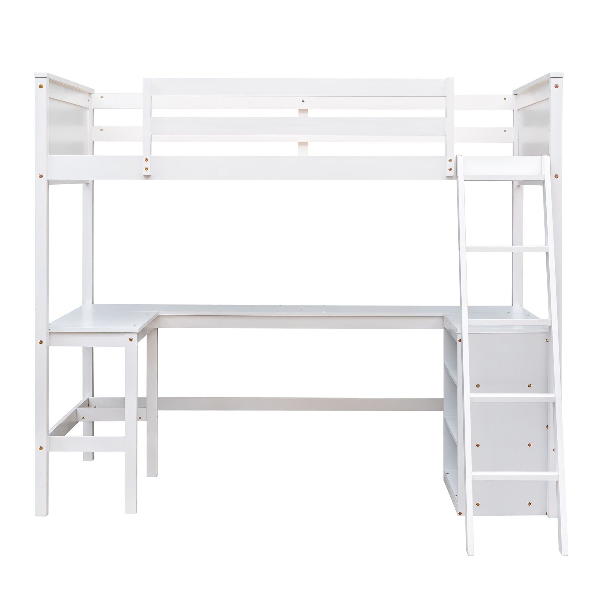 Twin size Loft Bed with Shelves and Desk; Wooden Loft Bed with Desk