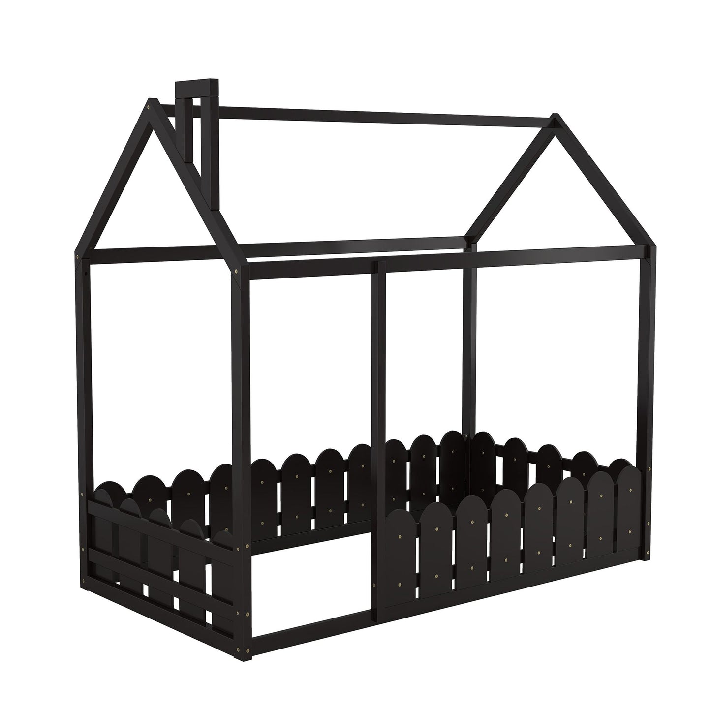 (Slats are not included) Twin Size Wood Bed House Bed Frame with Fence; for Kids; Teens; Girls; Boys