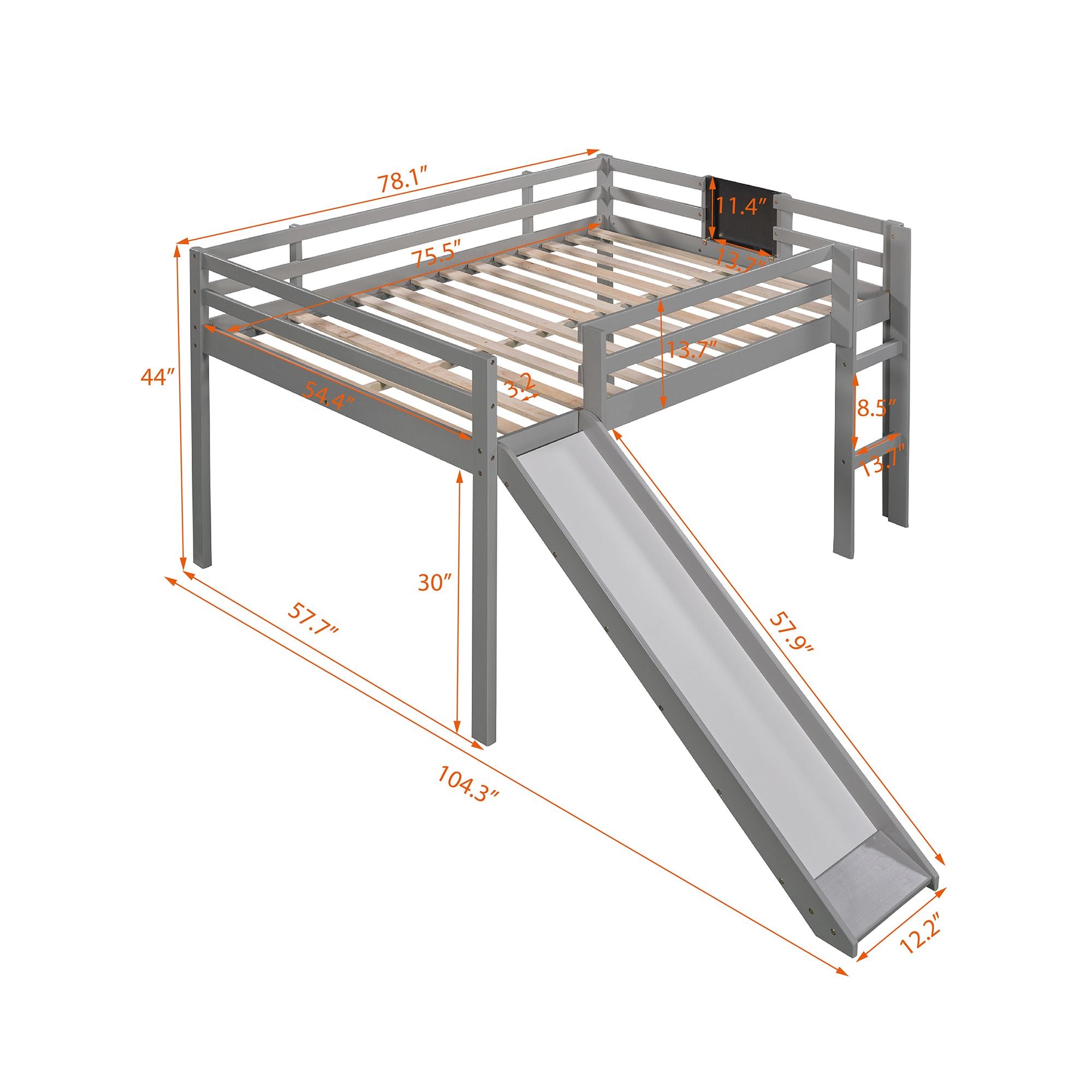Full size Loft Bed Wood Bed with Slide; Stair and Chalkboard