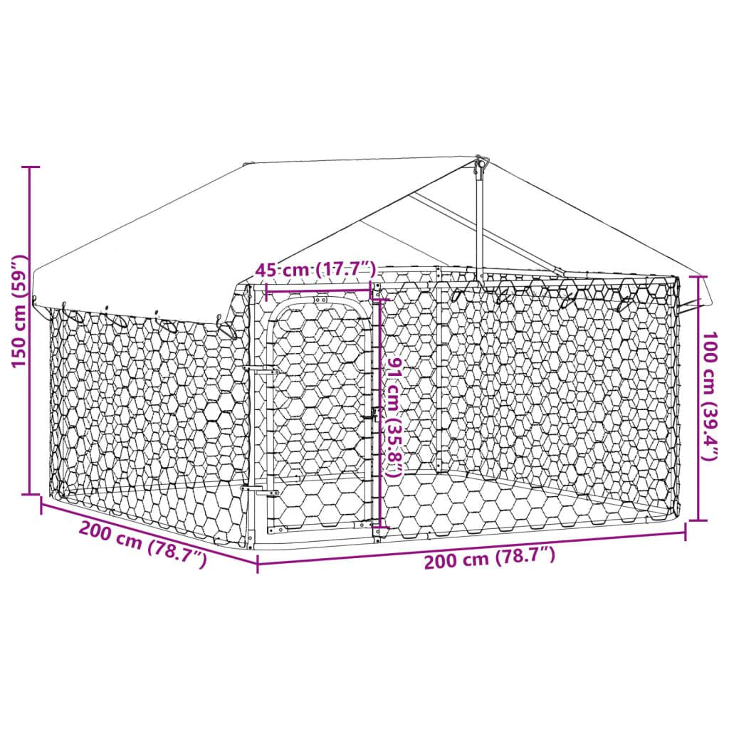 Outdoor Dog Kennel with Roof - Large 78.7” x 78.7” x 59.1” Enclosed Pet Shelter for Dogs