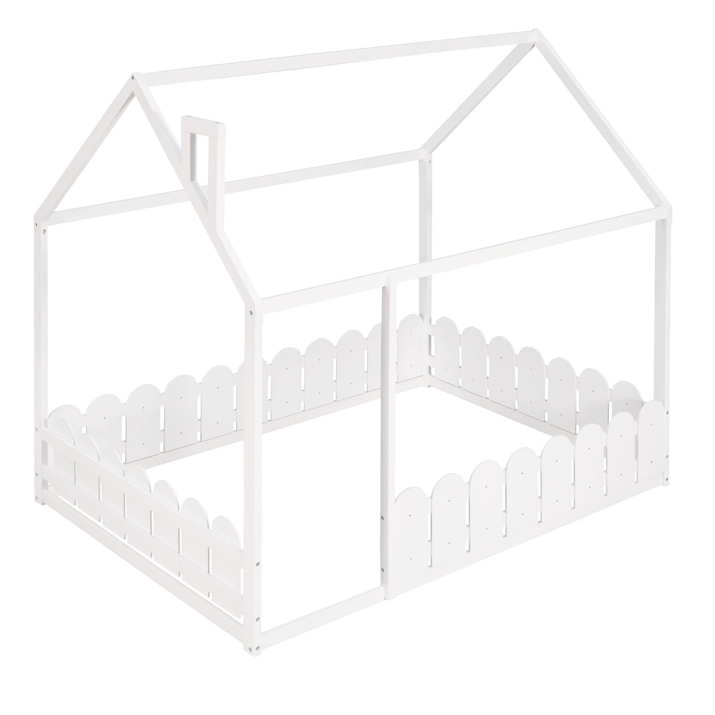 (Slats are not included) Full Size Wood Bed House Bed Frame with Fence; for Kids; Teens; Girls; Boys