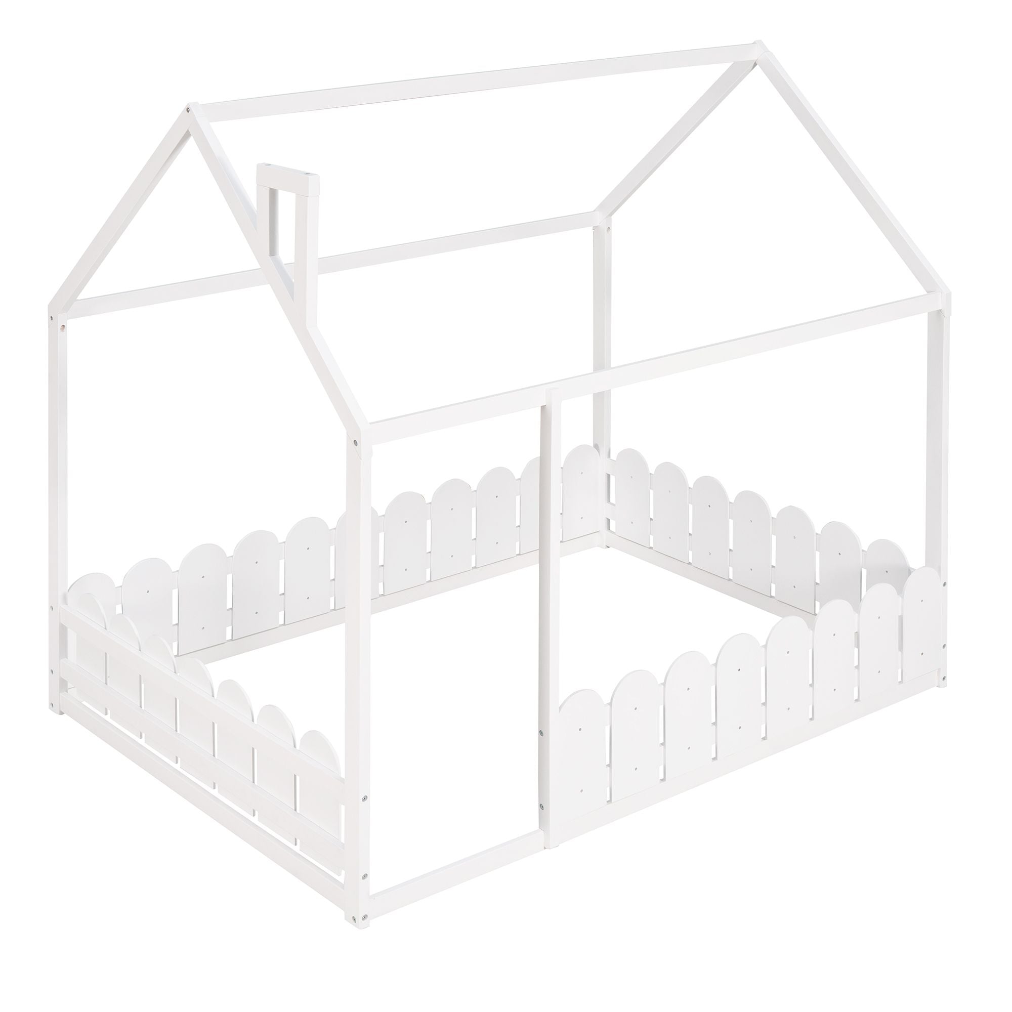 (Slats are not included) Full Size Wood Bed House Bed Frame with Fence; for Kids; Teens; Girls; Boys