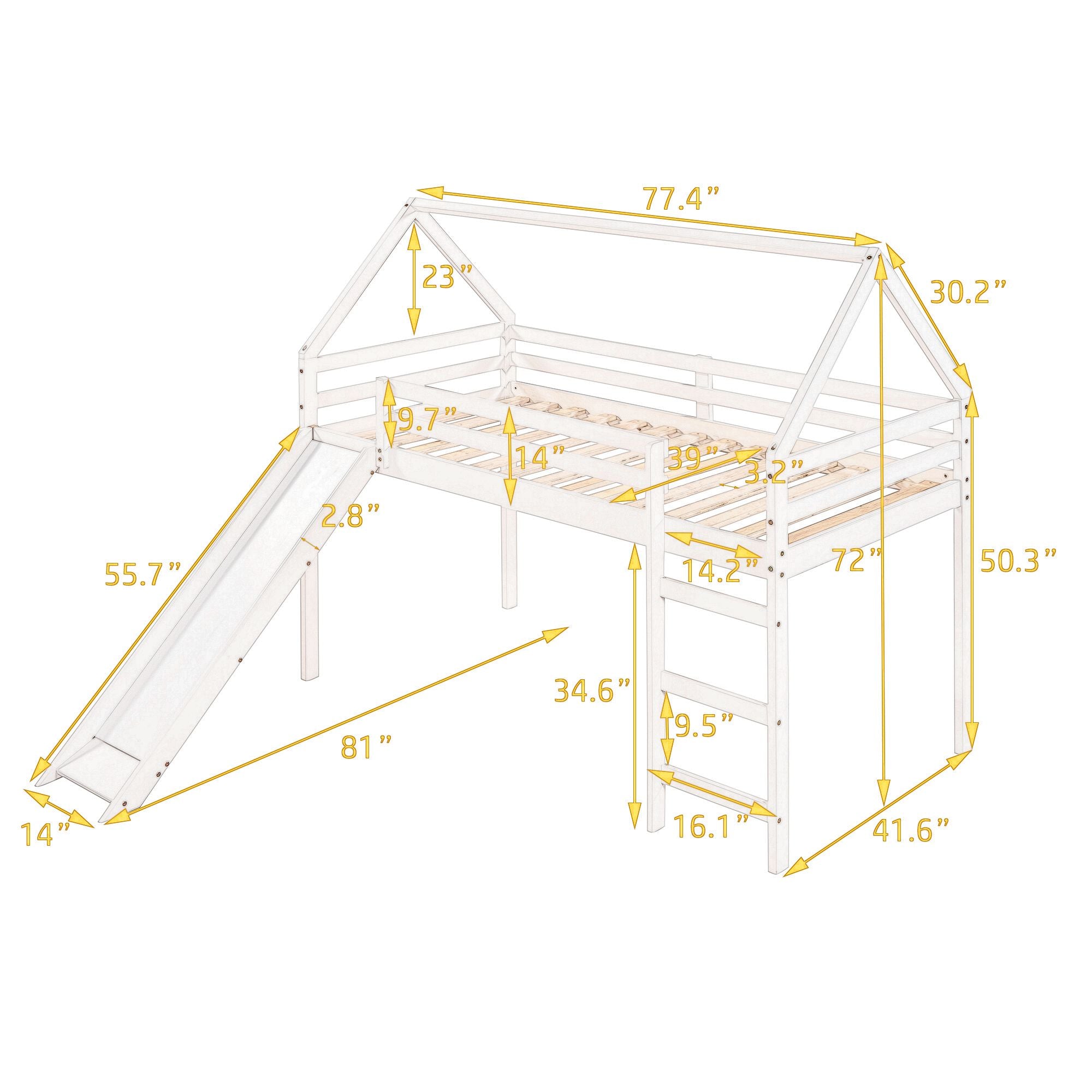 Twin Size Loft Bed with Slide; House Bed with Slide