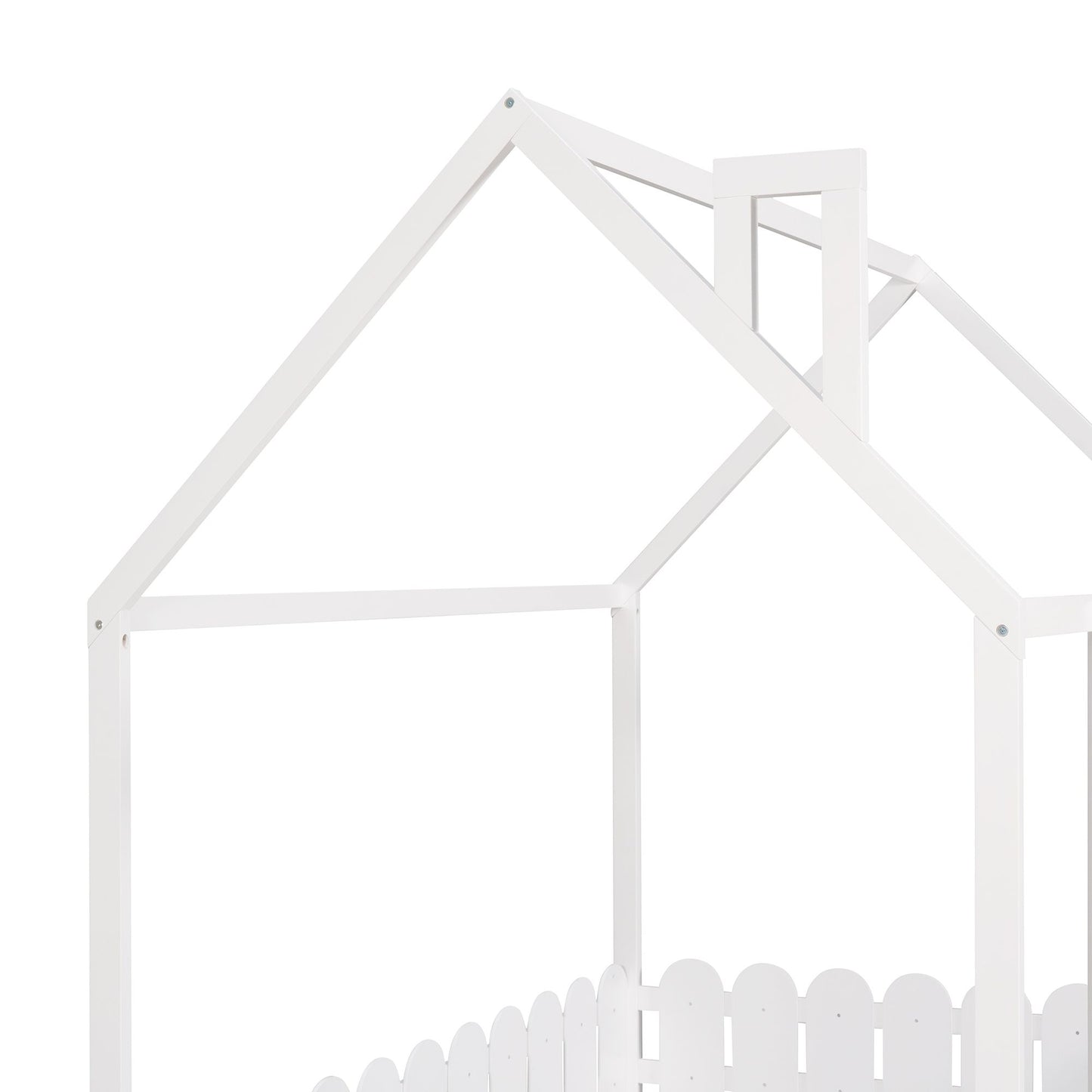 (Slats are not included) Full Size Wood Bed House Bed Frame with Fence; for Kids; Teens; Girls; Boys