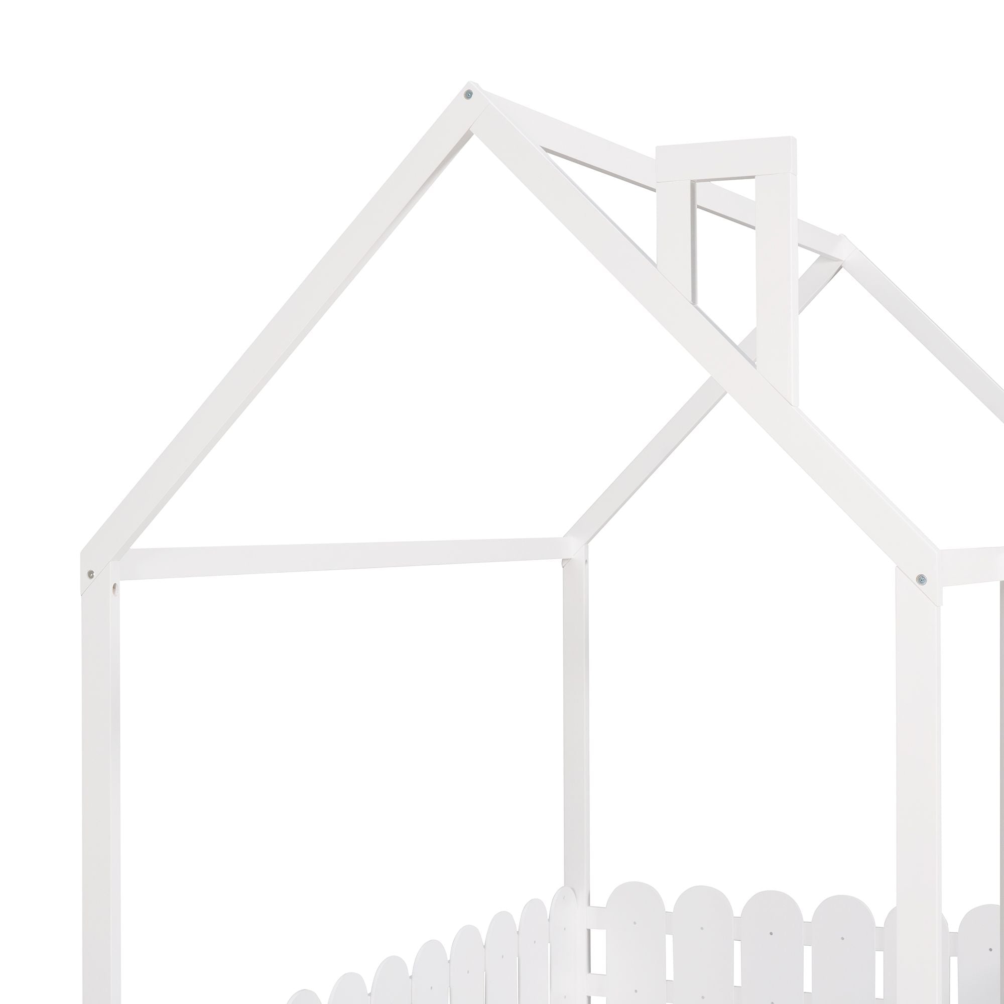 (Slats are not included) Full Size Wood Bed House Bed Frame with Fence; for Kids; Teens; Girls; Boys