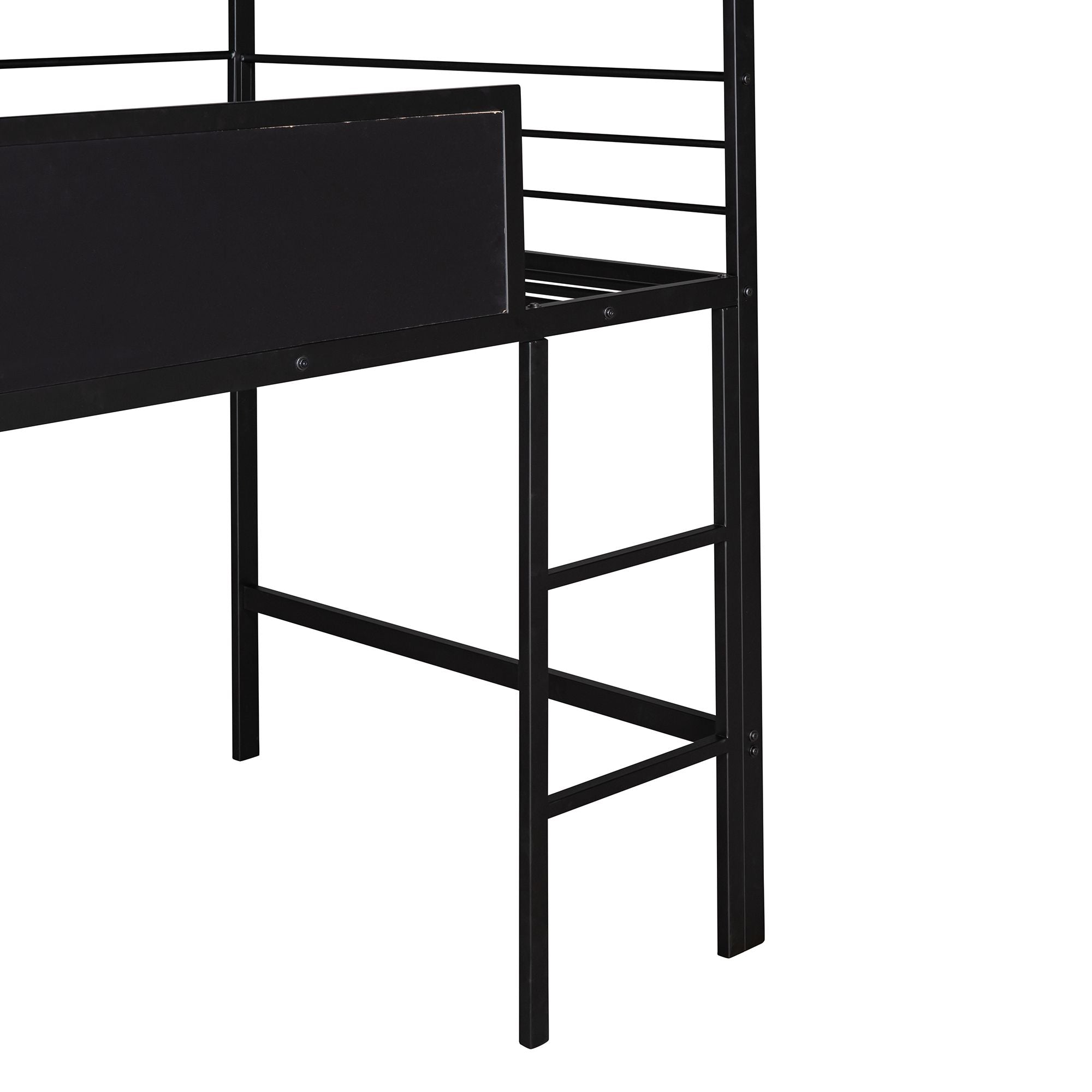 Metal House Bed With Slide; Twin Size Metal Loft Bed with Two-sided writable Wooden Board