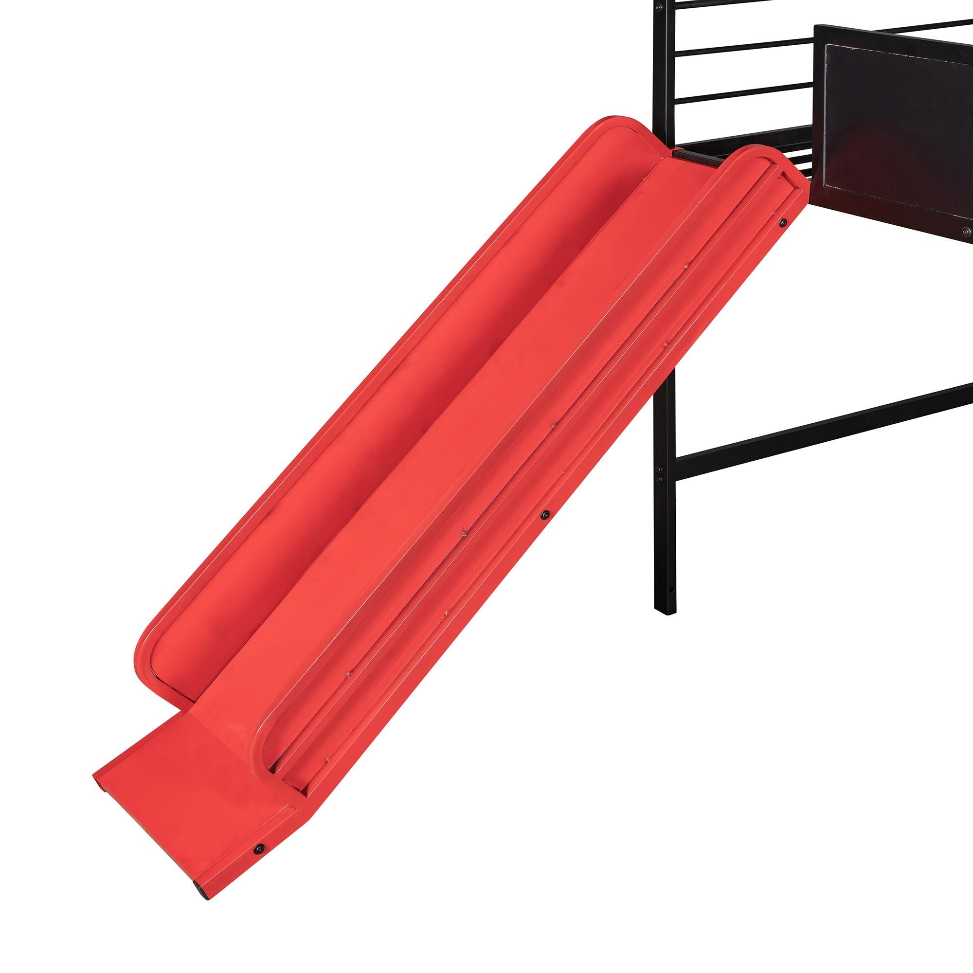 Metal House Bed With Slide; Twin Size Metal Loft Bed with Two-sided writable Wooden Board