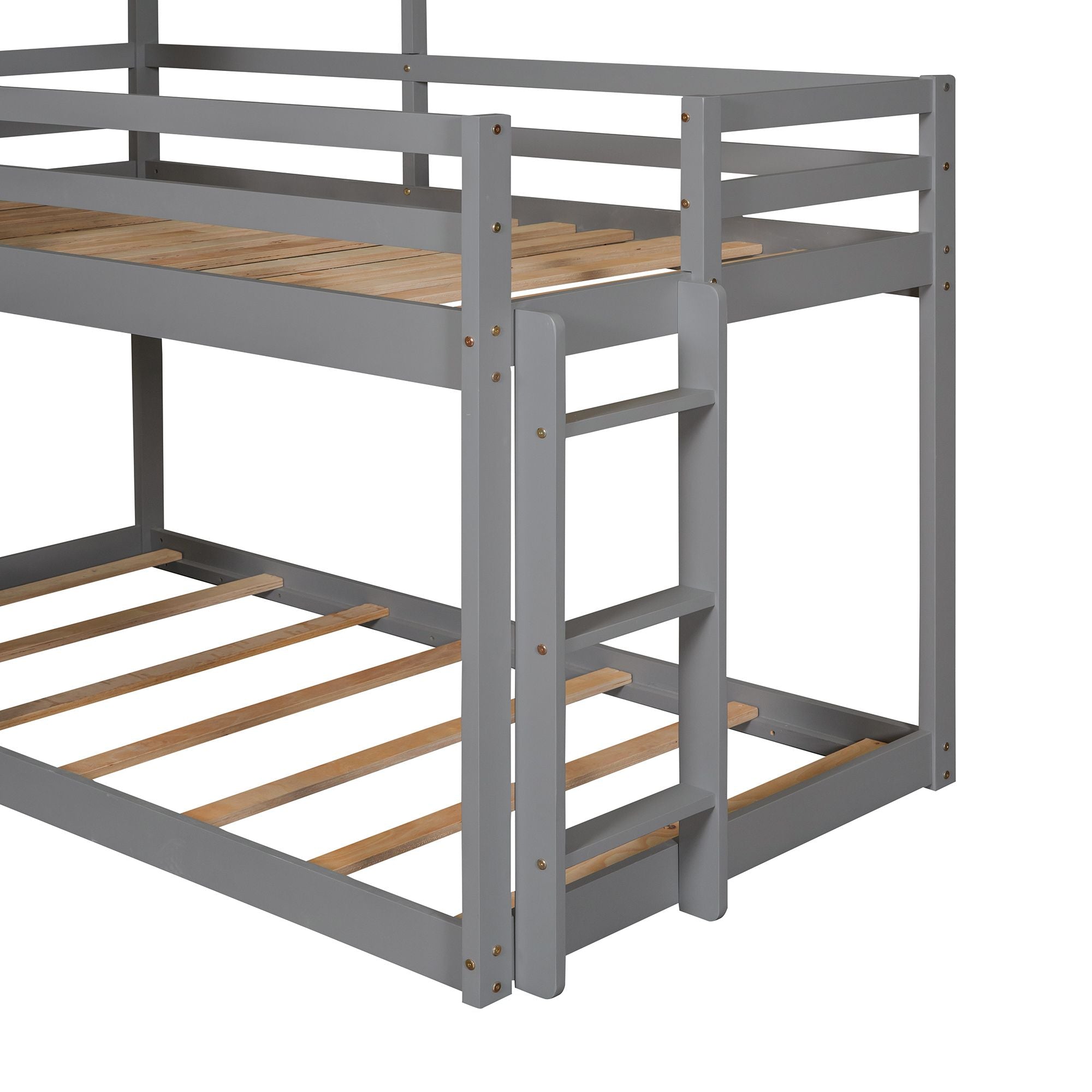 Twin Over Twin Bunk Bed Wood Bed with Roof; Window; Guardrail; Ladder