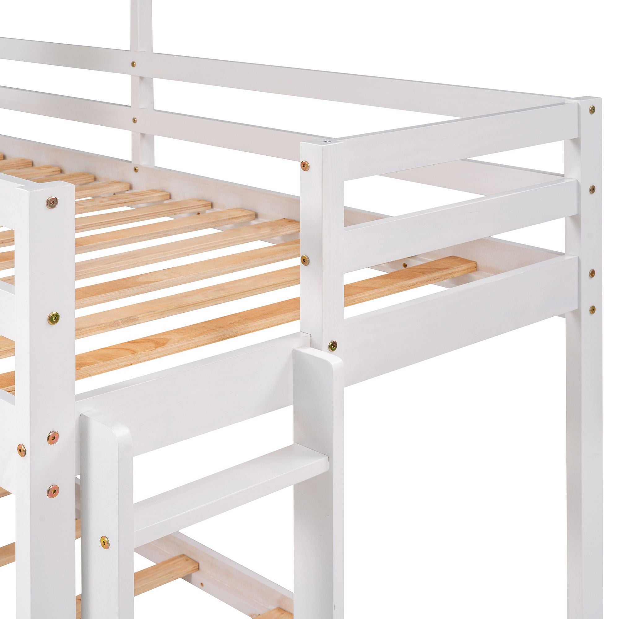 Twin Over Twin Bunk Bed Wood Bed with Roof; Window; Guardrail; Ladder