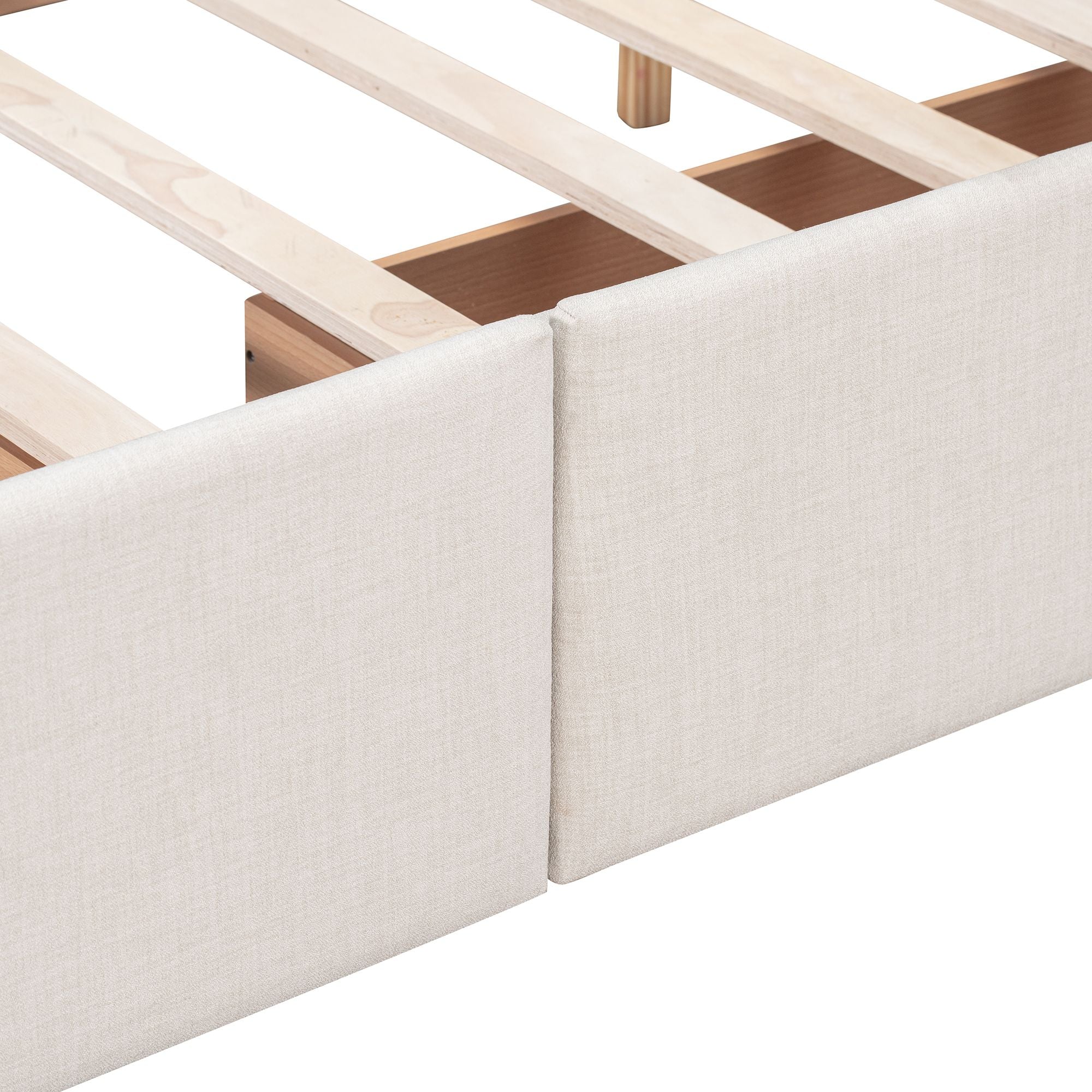 Upholstered Platform Bed with Classic Headboard and 4 Drawers; No Box Spring Needed; Linen Fabric; Queen Size