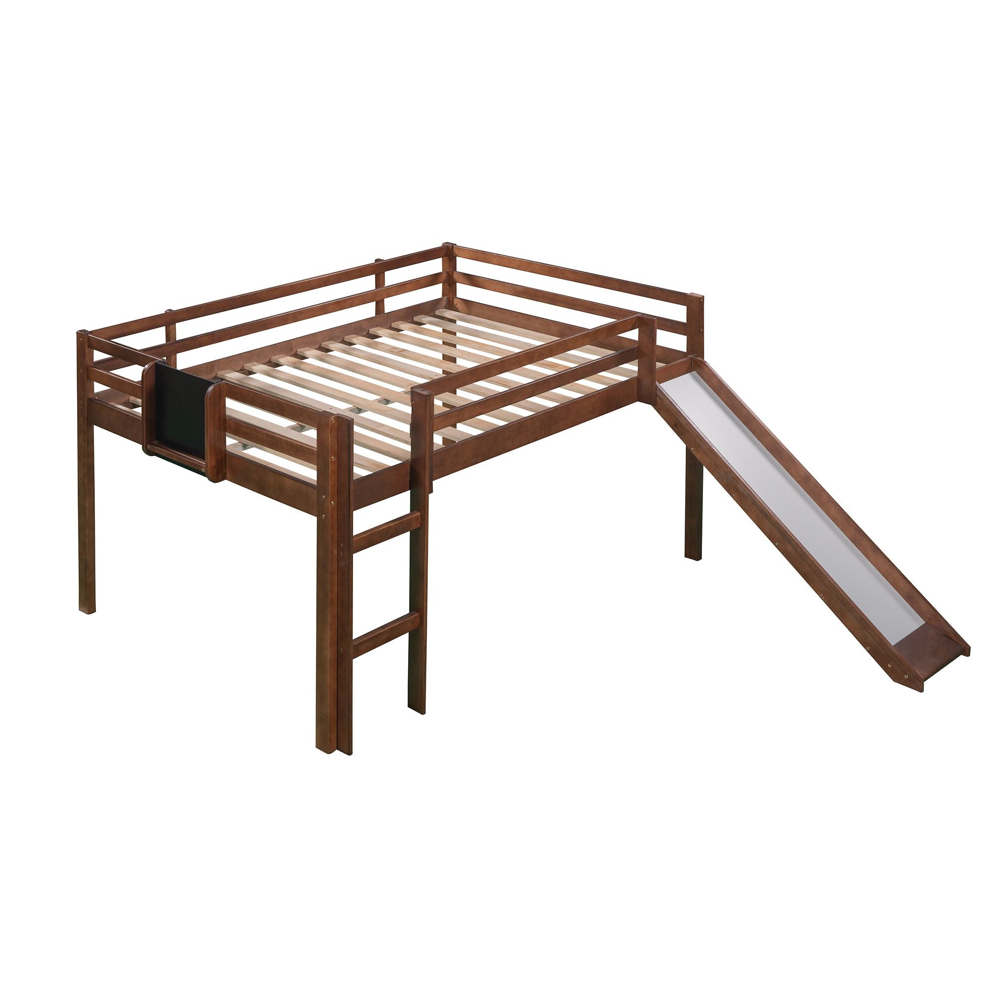 Full size Loft Bed Wood Bed with Slide; Stair and Chalkboard