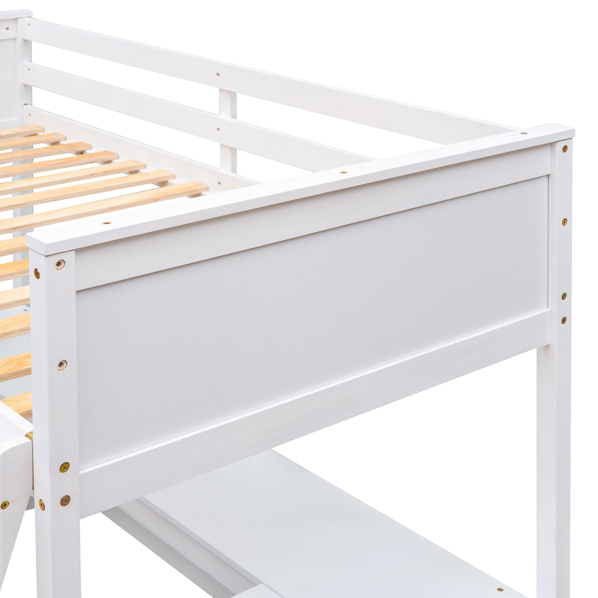 Twin size Loft Bed with Shelves and Desk; Wooden Loft Bed with Desk
