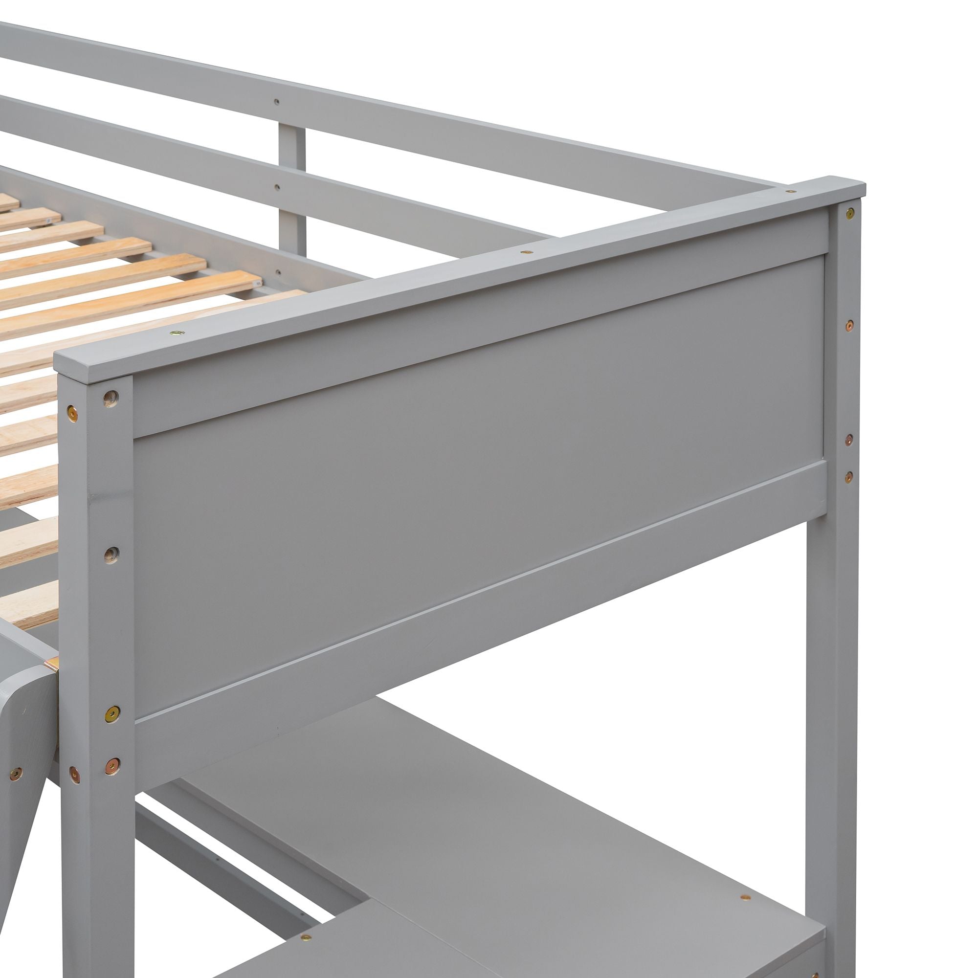 Twin size Loft Bed with Shelves and Desk; Wooden Loft Bed with Desk