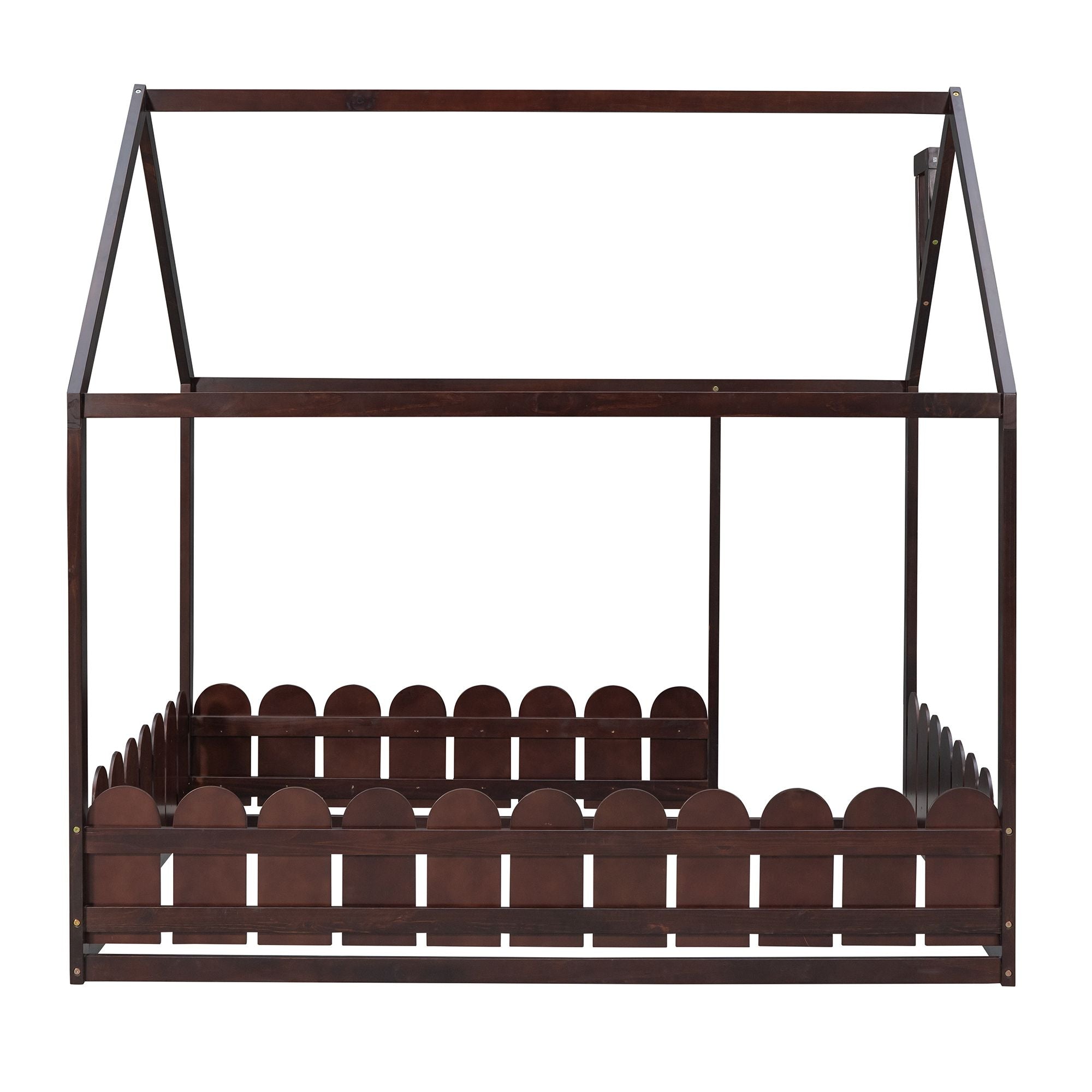 (Slats are not included) Full Size Wood Bed House Bed Frame with Fence; for Kids; Teens; Girls; Boys